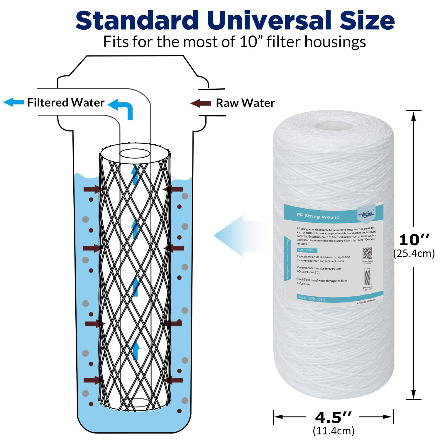 10 Inch Big Blue Whole House Water Filter Housing Filtration System 10″ x 4.5″