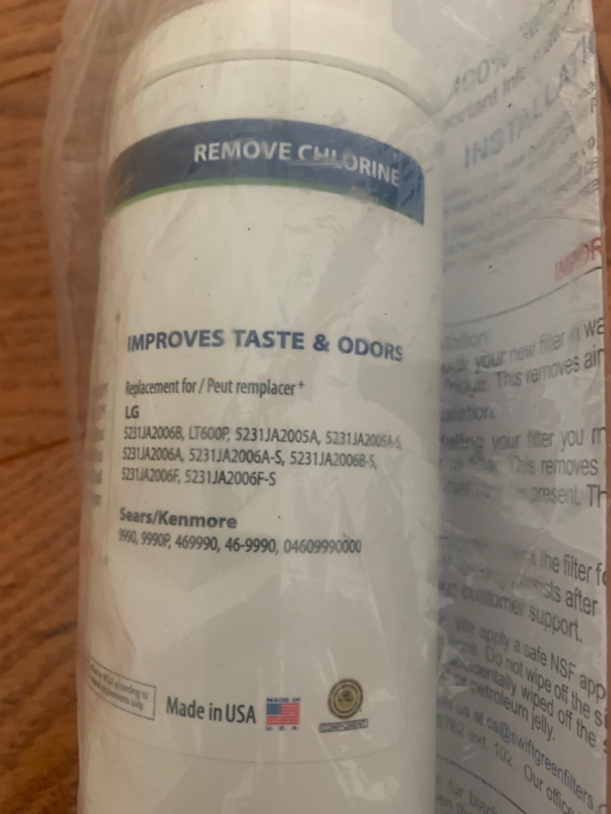 Aquarius LG LT600P Kenmore9990 Replacement Refrigerator Water Filter 5231JA2006B