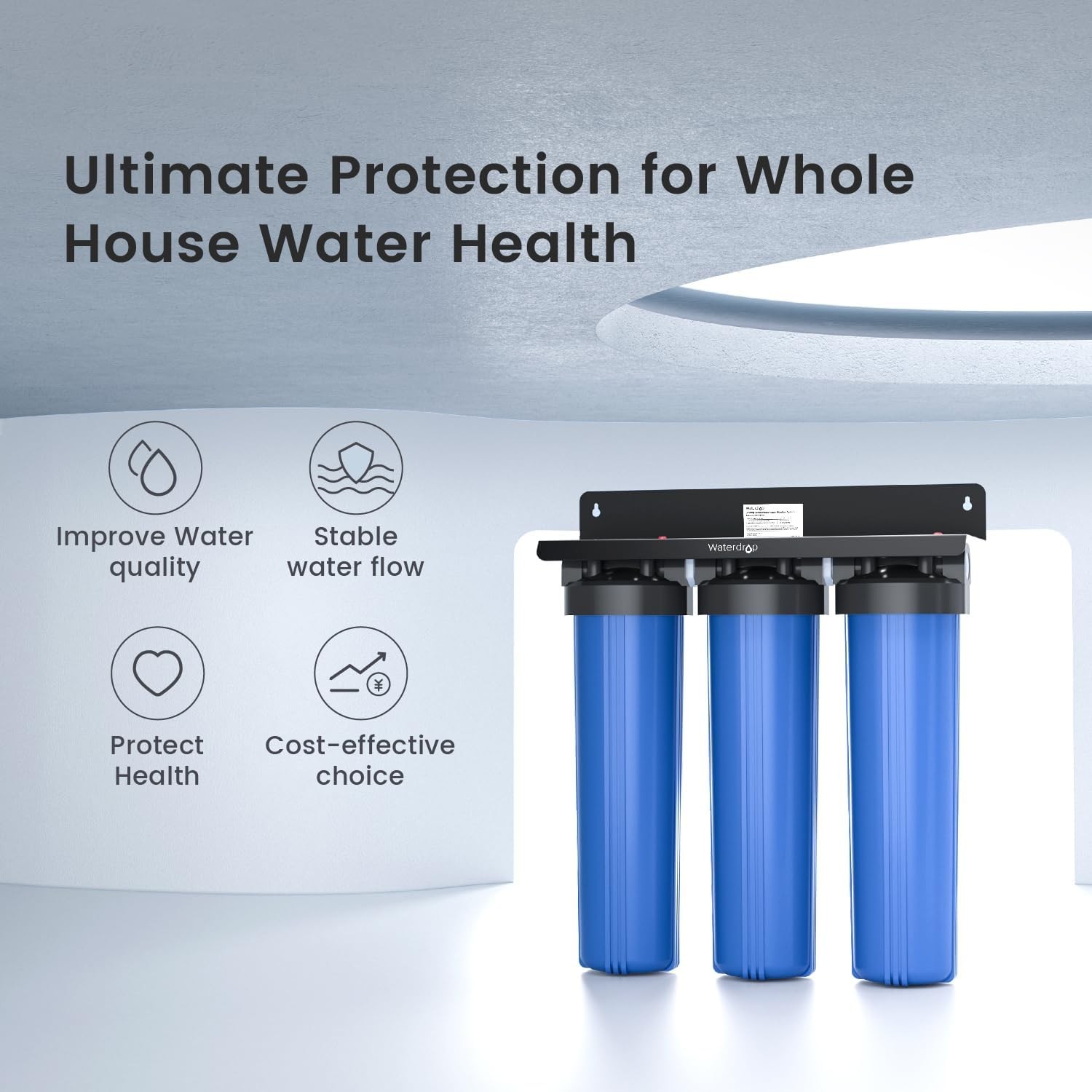 Waterdrop 3-Stage Whole House Water Filter System,Reduce Carbon Filter&Sediment