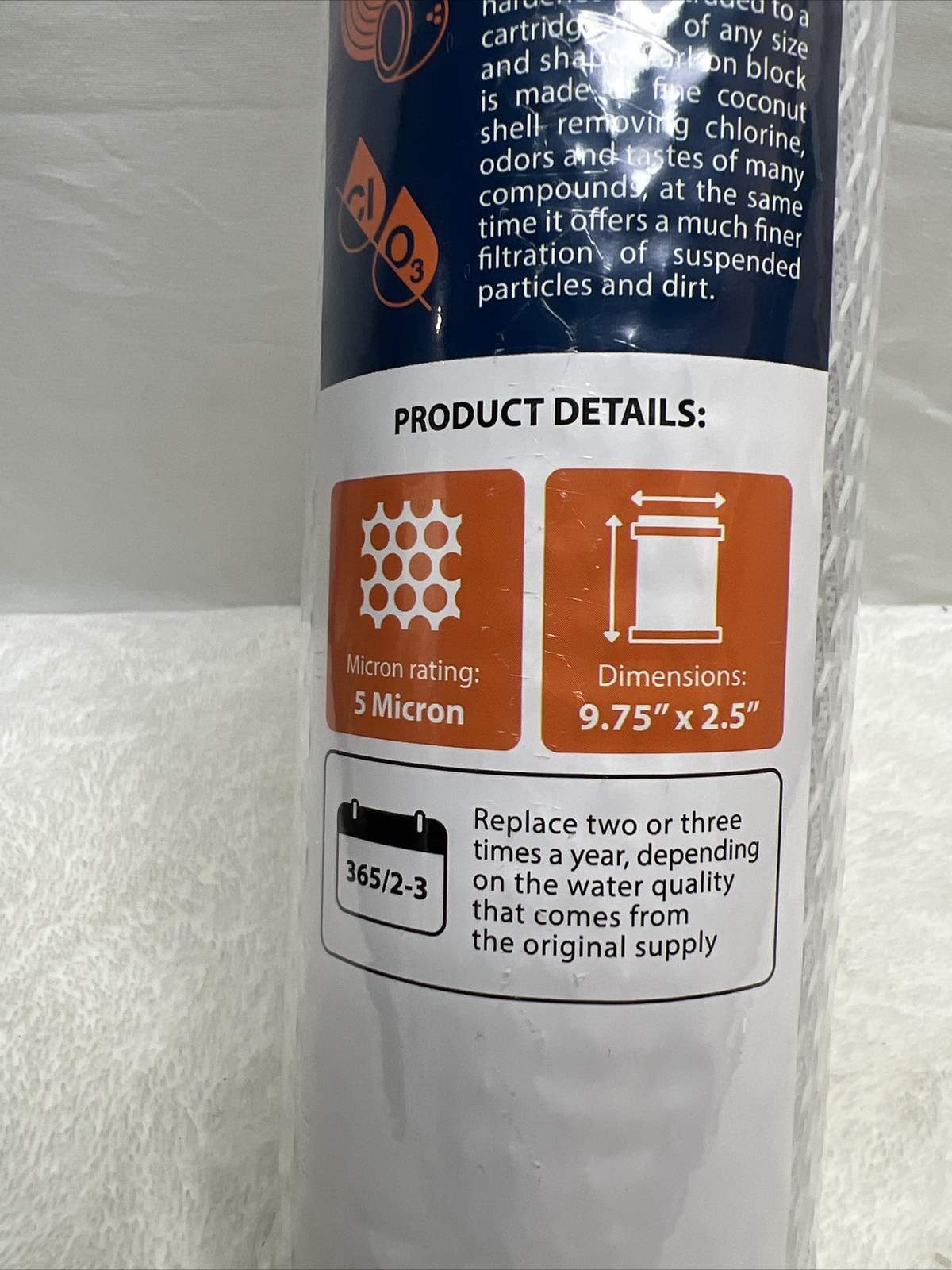 Aquaboon Reverse Osmosis 5 Micron 9.75 x 2.5 Inch. Carbon Block Filter Cartridge
