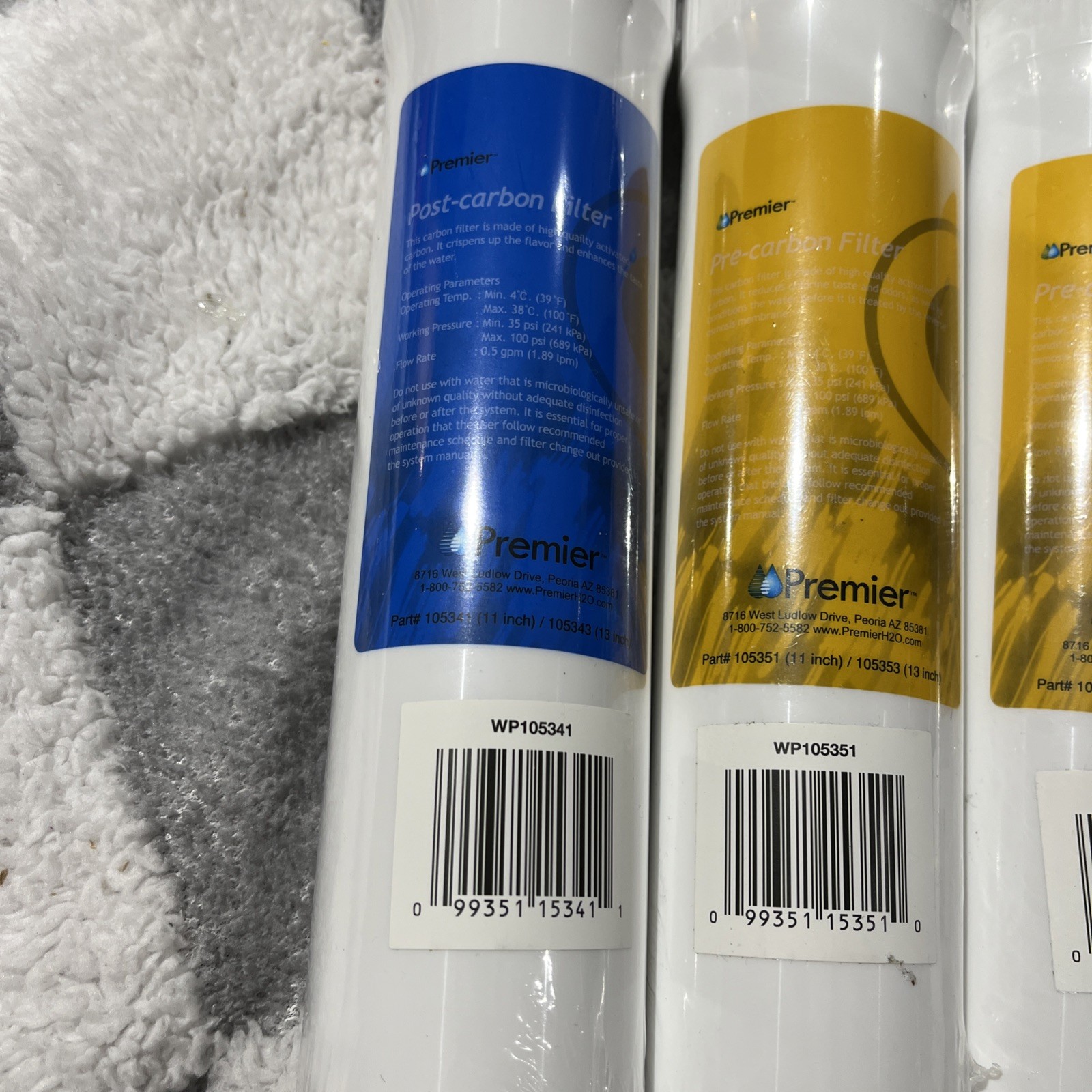RO Water Replacement Cartridge 2 Yellow 1 Blue 1 Green Push Button, Sealed.