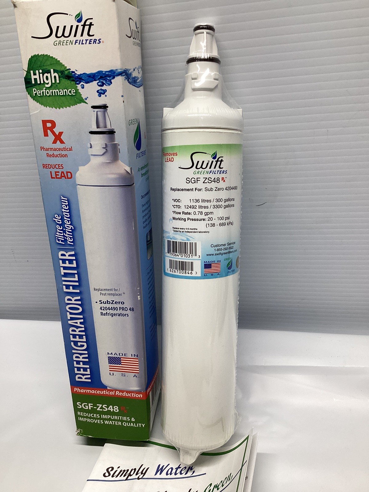 Swift Sub-Zero Replacement 4204490 Refrigerator Water Filter by SGF-ZS48 Rx