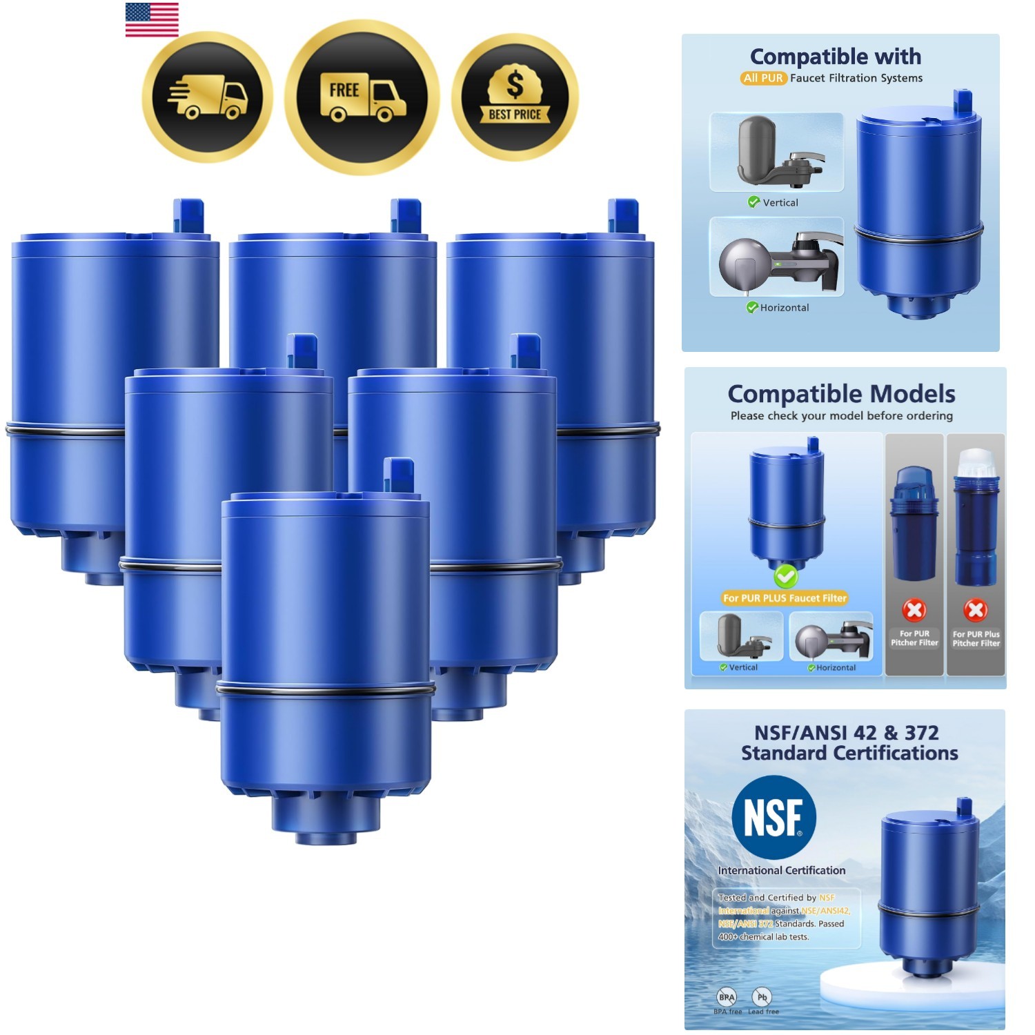 6 Pack Water Filter Replacement Compatible with All PUR, PURPLUS Faucet Filtr…