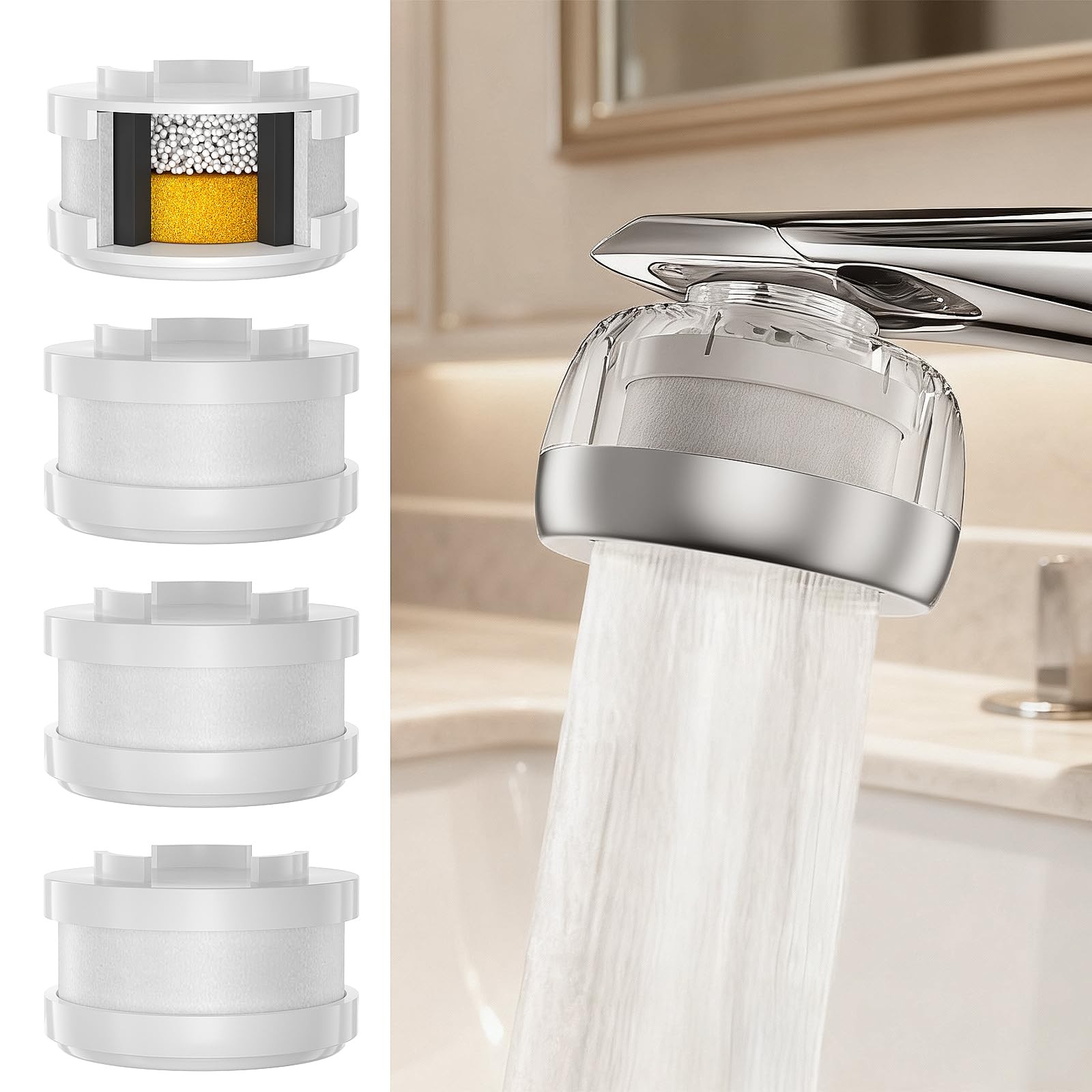 LongLasting Bathroom Sink Faucet Water Filter .Removes 99% Chlorine Heavy Met…