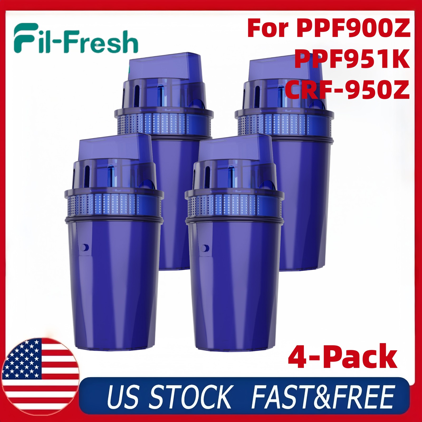 4-PCS Water Filter Replacement PPF900Z NSF Certified Pitcher System Filter US