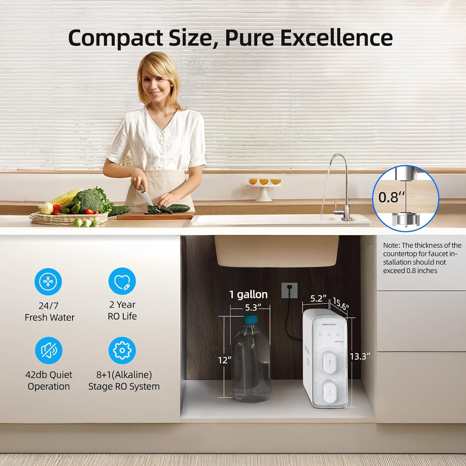 600GPD Tankless Reverse Osmosis Water Filter 8-Stage Filtration Under Sink