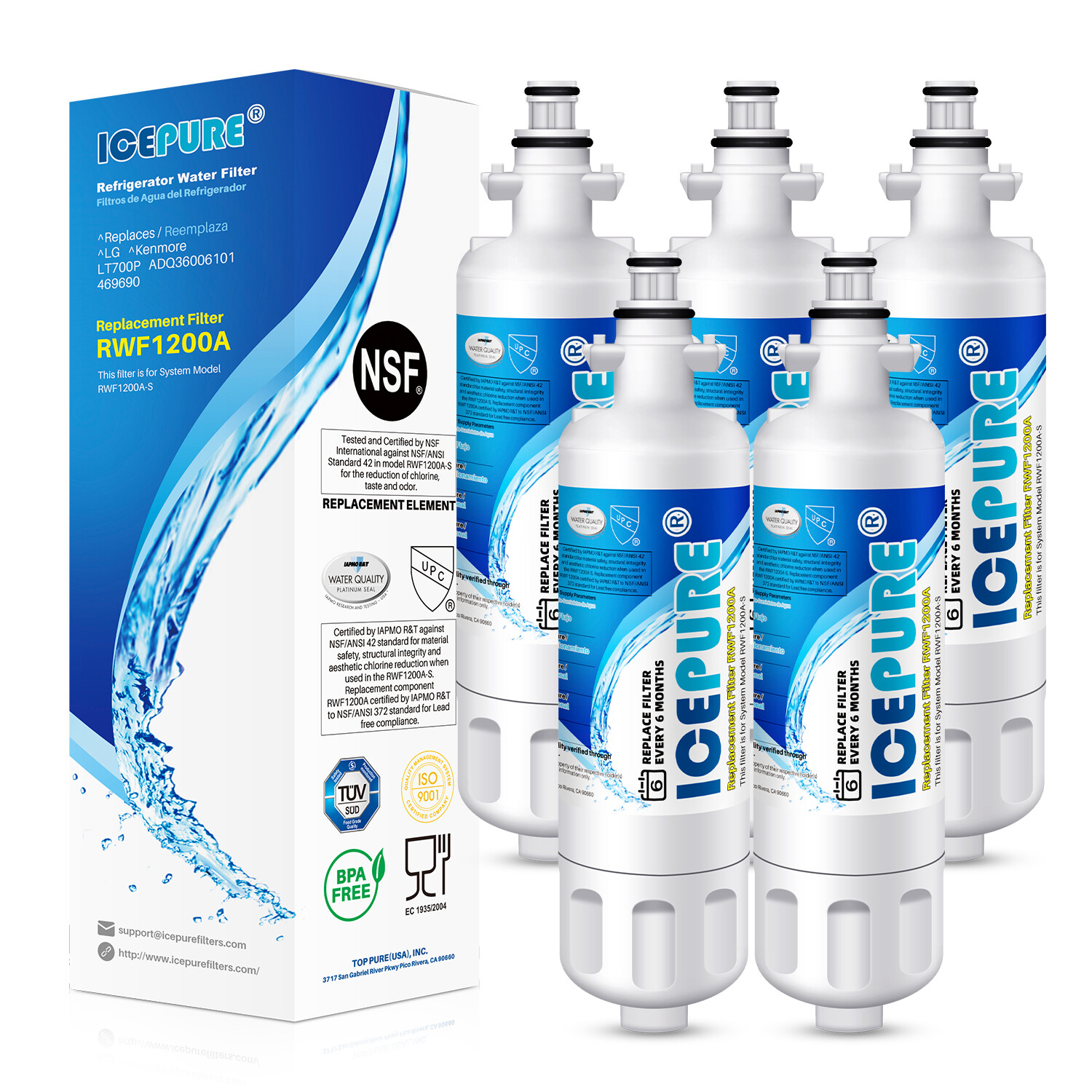 Fit For LG LT700P lg lfxc24726s ADQ36006102 CLCH106 Icepure Water Filter 5 Pack