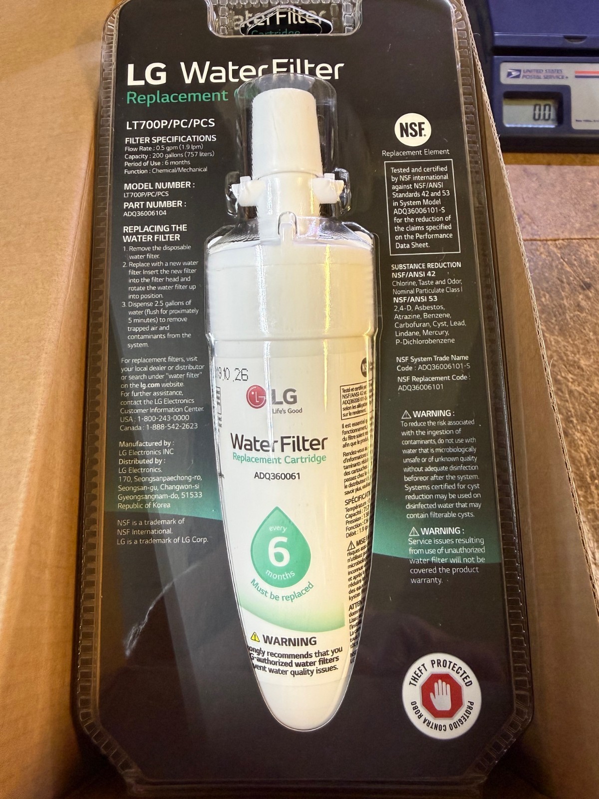 Genuine LG LT700P/PC/PCS Authentic Refrigerator Water Filter ADQ360061 Fridge