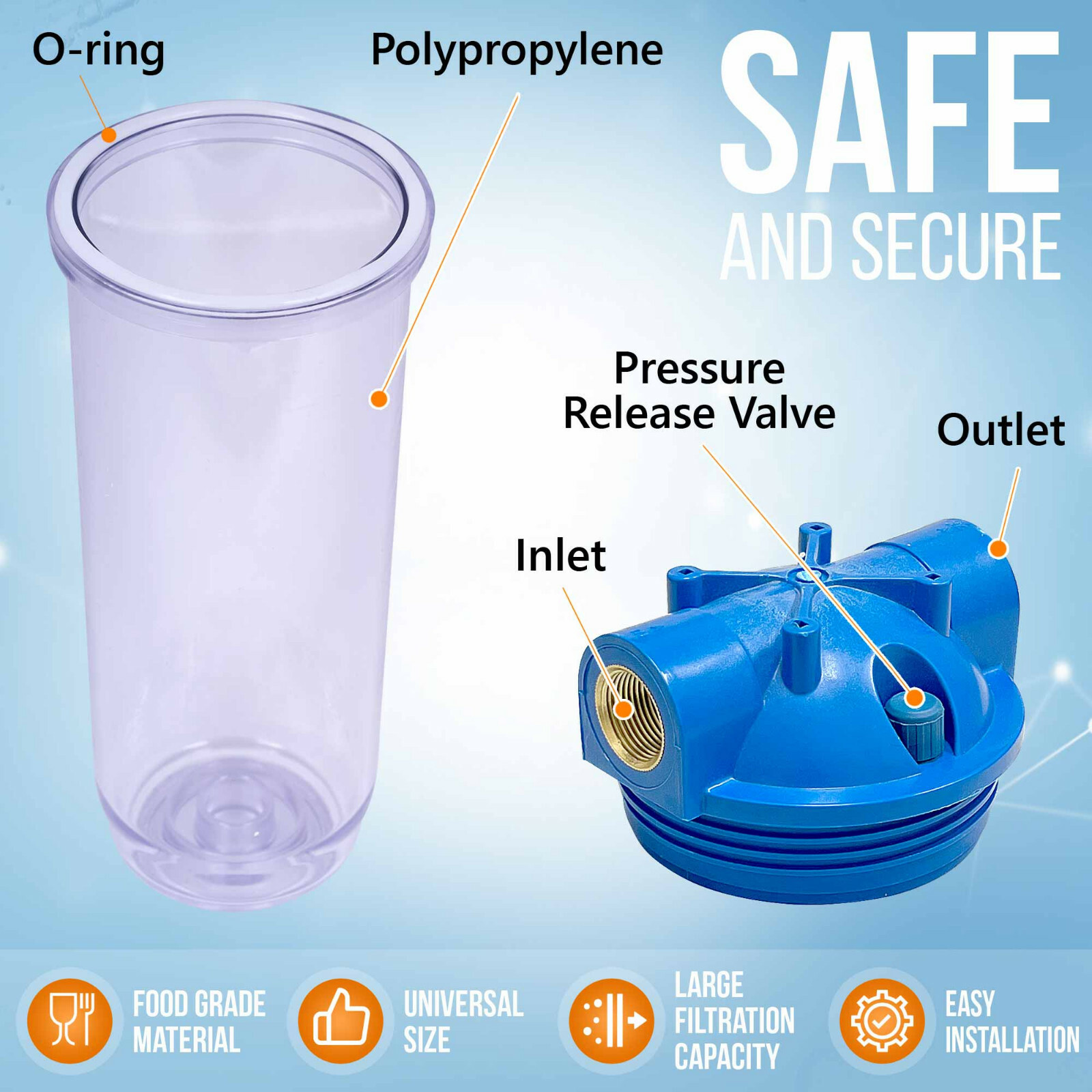 10″ Clear Standard Whole House Water Filter System 4 Sediment 10 Micron Filters