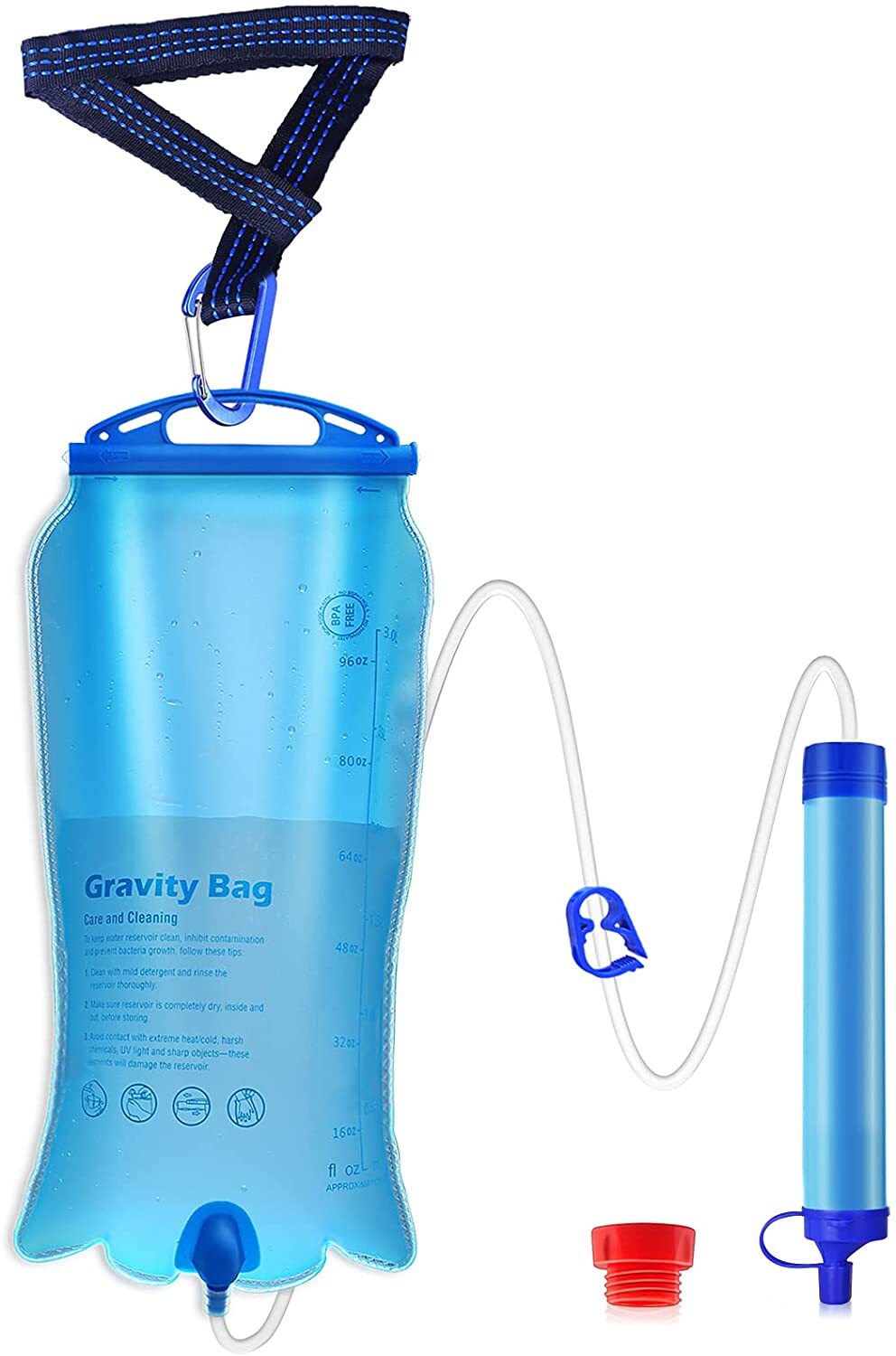 Gravity-Fed Water Filter Straw 3L Bag,Versatile Hiker Water Purifier Tree Strap