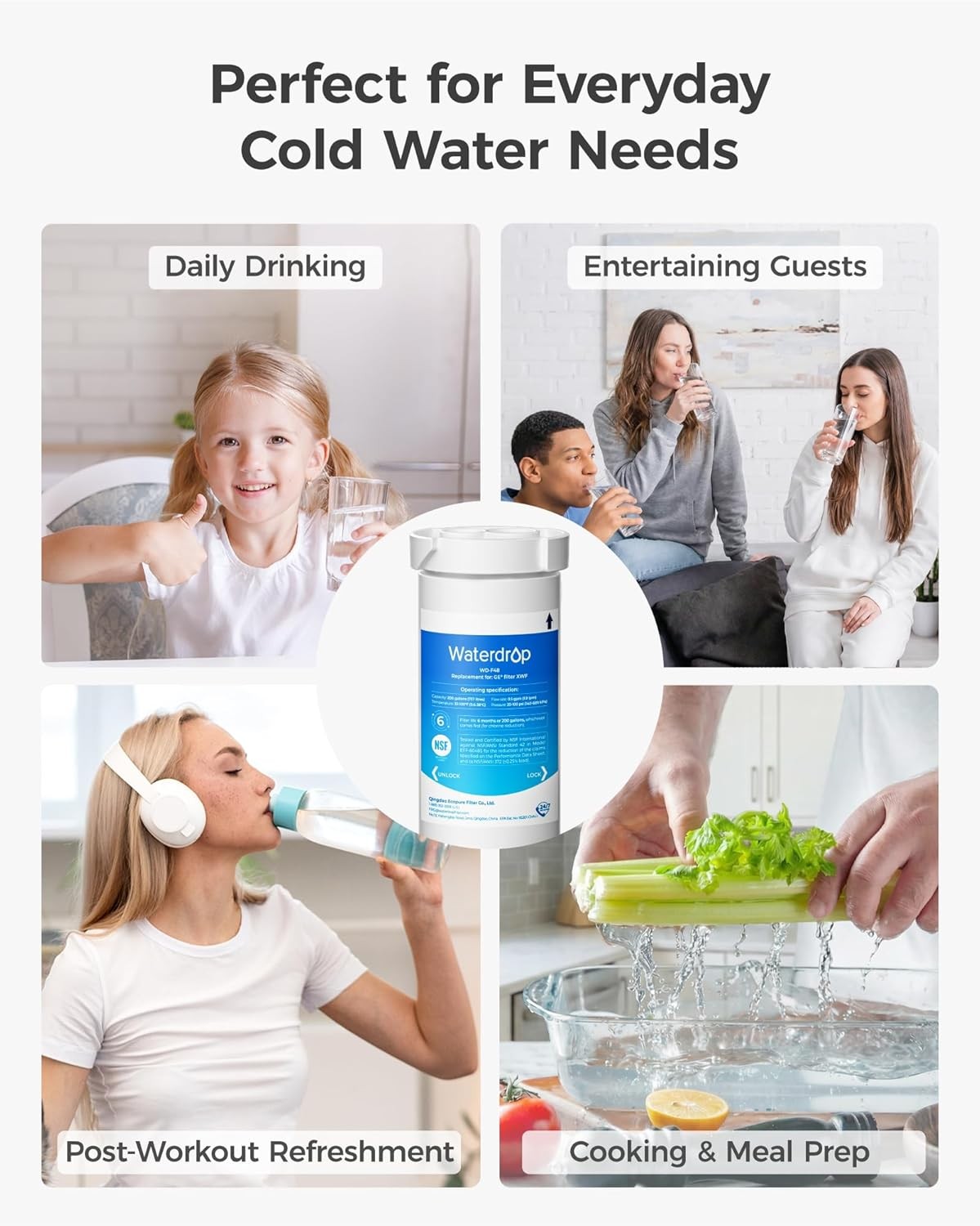 Waterdrop XWF NSF Certified Refrigerator Water Filter, Replacement for GE®