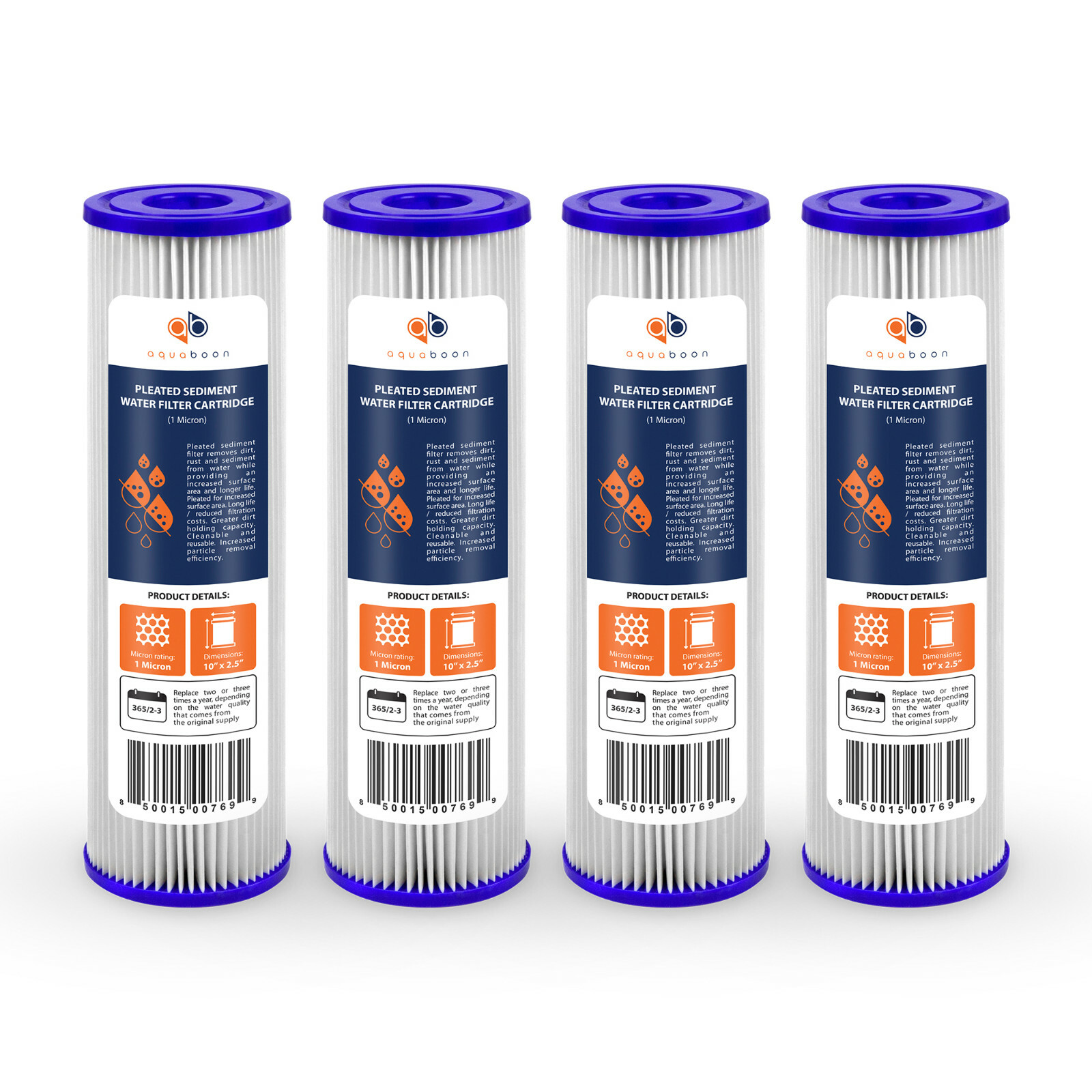 4 Pack of 1µm Pleated Sediment Water Filter Cartridges 10″x2.5″ Standard Size