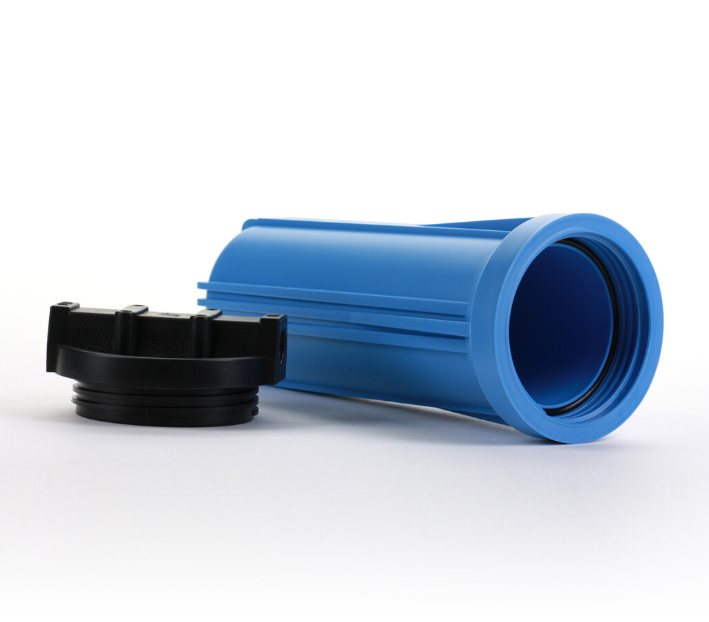 Filter Housing Blue 10″ w/ Black Rib Cap, RO, Whole House, Hydroponics, .5″ w/PR