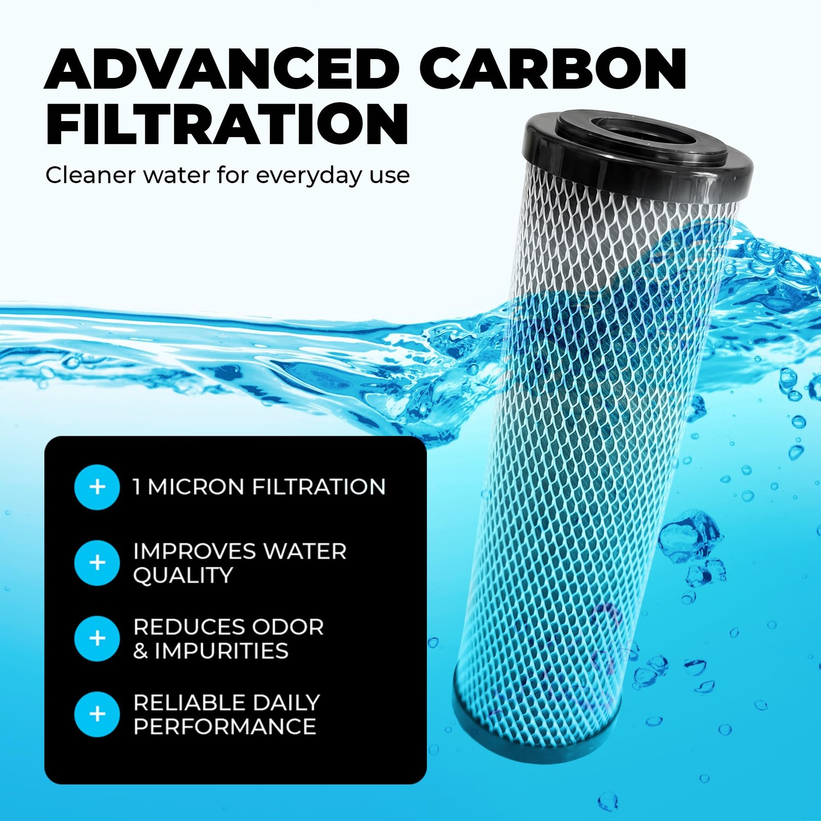 1 Micron 10″ x 2.5″ Activated Carbon Whole House Water Filter Charcoal Block …