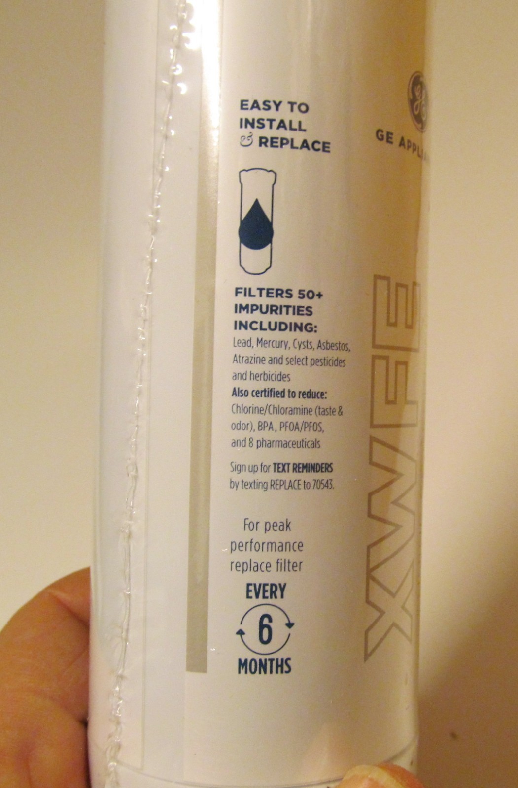 GE XWFE replacement refrigerator water filter, new, factory sealed