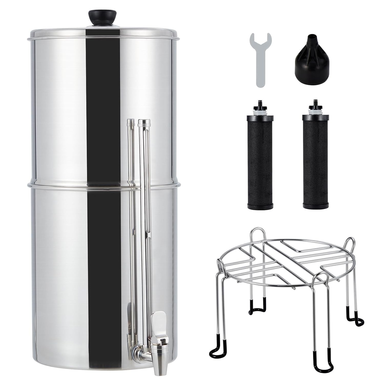 2.25 Gal Gravity-fed Water Filter System 2 Filters Stainless-Steel Home Purifier