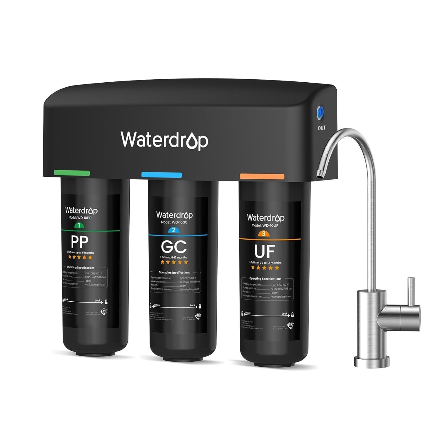 Waterdrop TSB-UF Ultra Filtration Under Sink Water Filter System, 9 Layer