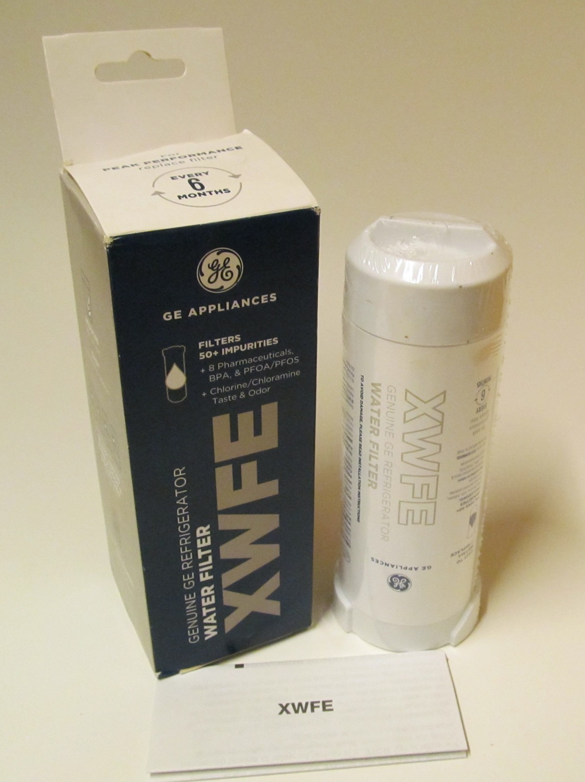 GE XWFE replacement refrigerator water filter, new, factory sealed