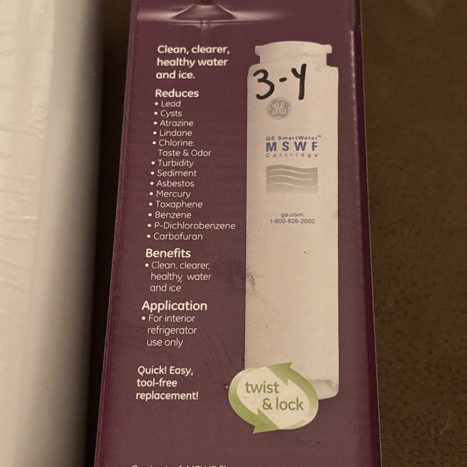 GE MSWF SmartWater Refrigerator Replacement Water Filter New, USA