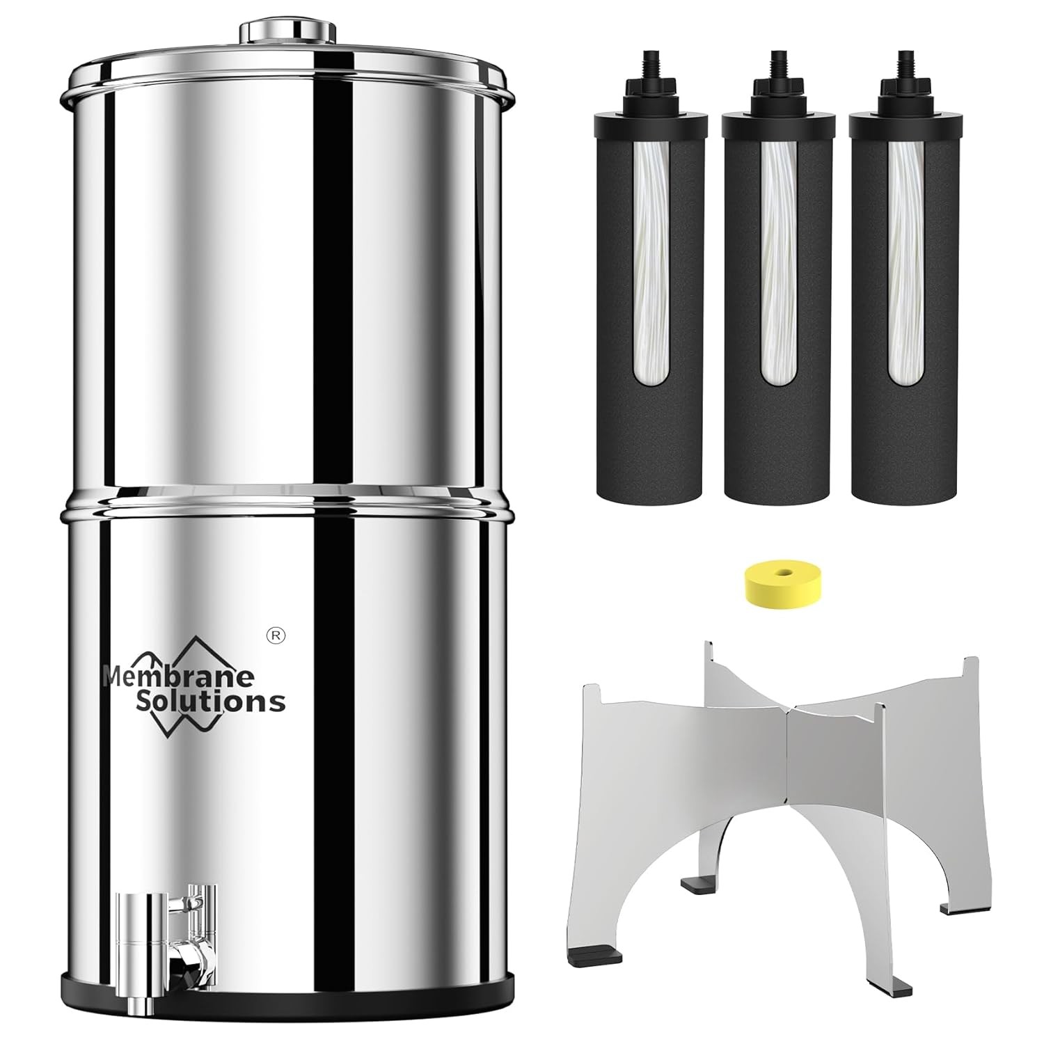 2.25G Gravity-fed Water Filter Countertop System Stainless Steel 3 Filters