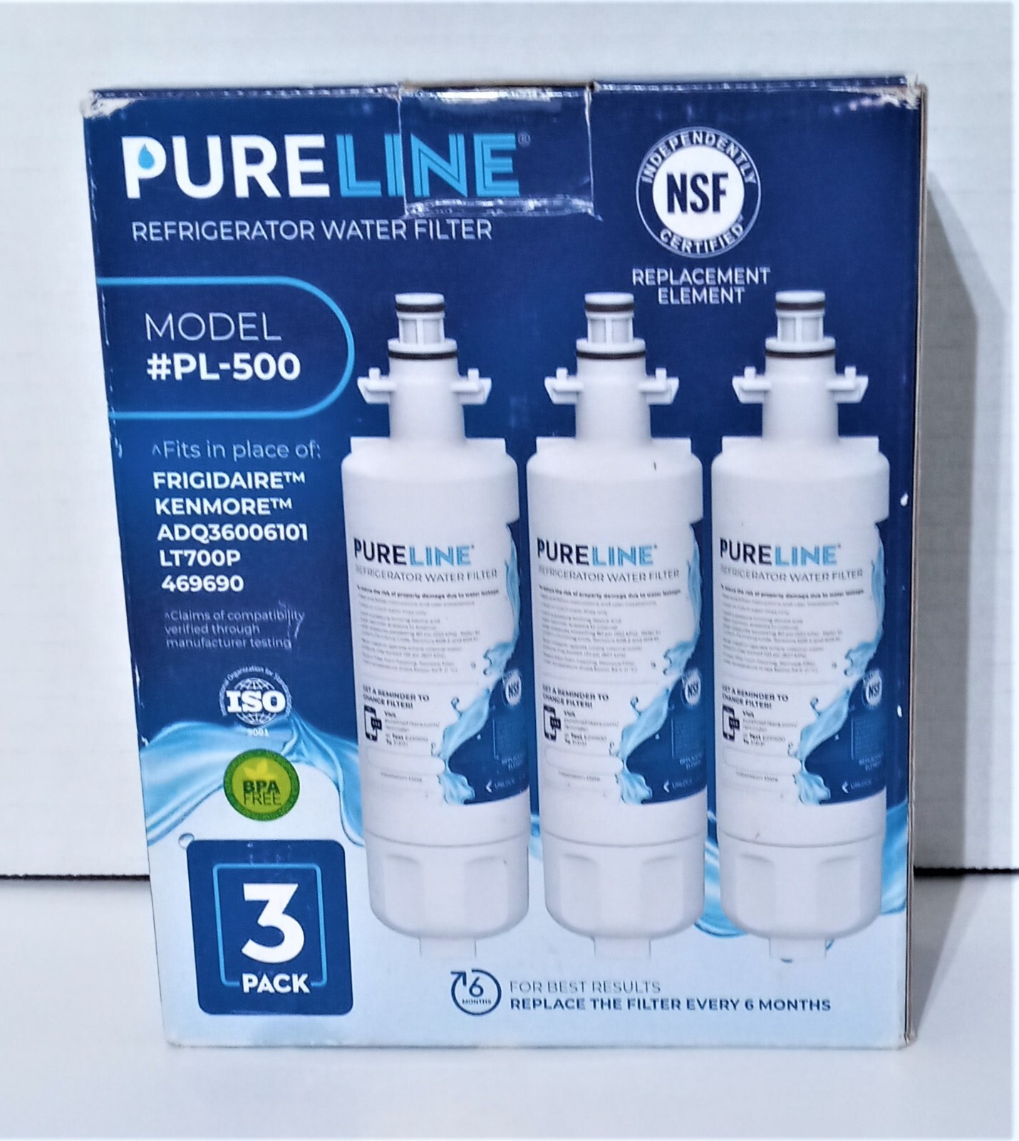 New PureLine 3 Pcs Model PL-500 Set Refrigerator Water Filters LT700P Open Box