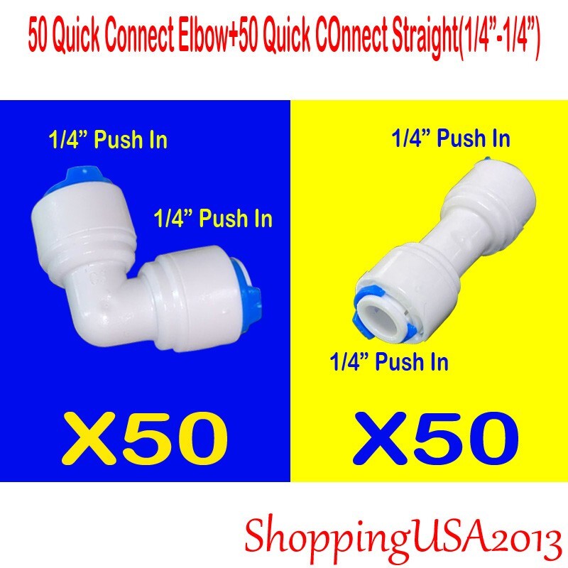 50+50 PCS Quick Elbow Quick Connect Elbow Fittings 1/4″-1/4″ Water Filter RO