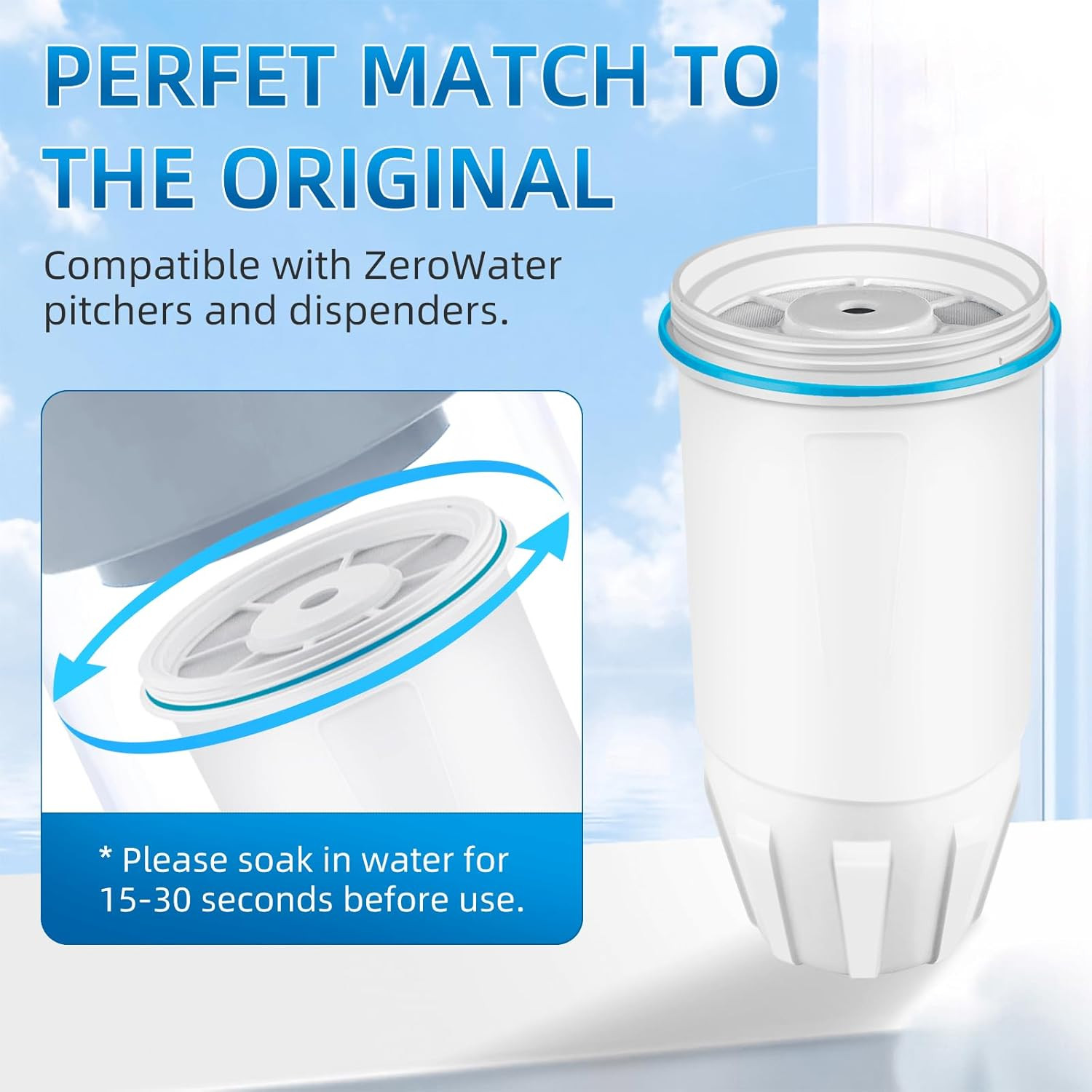 Water Filter 4 Pack for ZERO Filters Pitchers Dispensers ZR-001 ZR-017 ZR-004