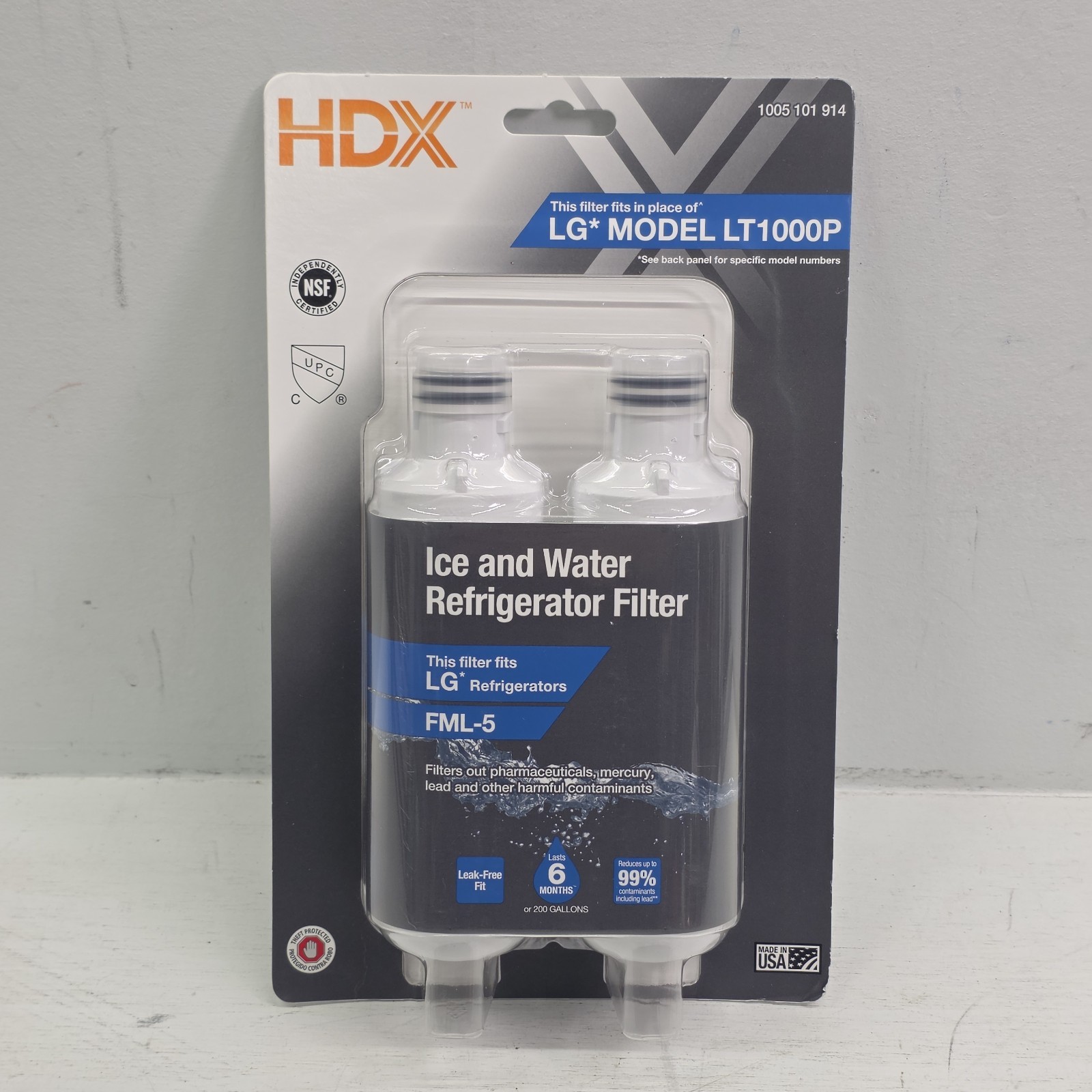 HDX FML-5 Premium Refrigerator Water Filter Replacement Fits LG LT1000P (2-Pack)