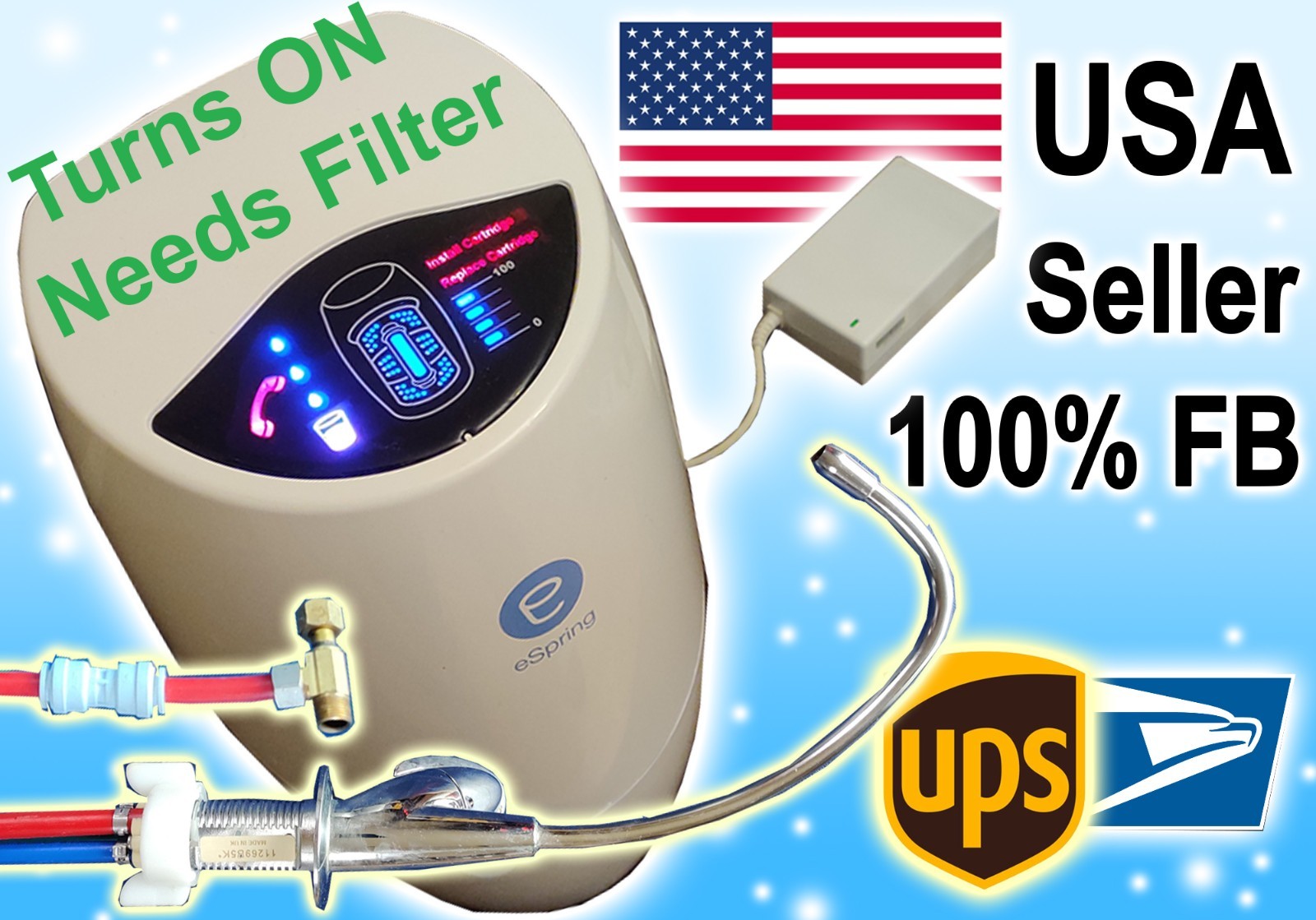 Amway eSpring UV Water Filter Purifier 10-0185, Turns ON, With Faucet, No Filter