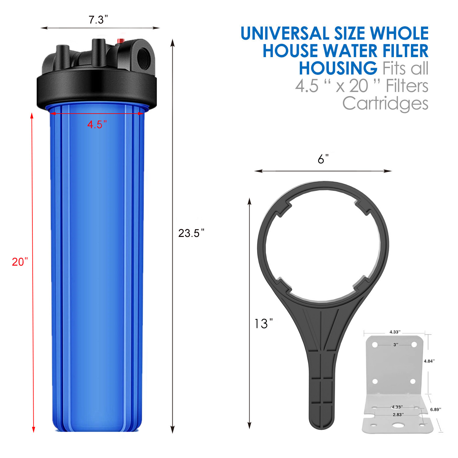 SimPure 2Pack 20 Inch Whole House Water Filter Housing Fit 4.5″ x 20″ Filters