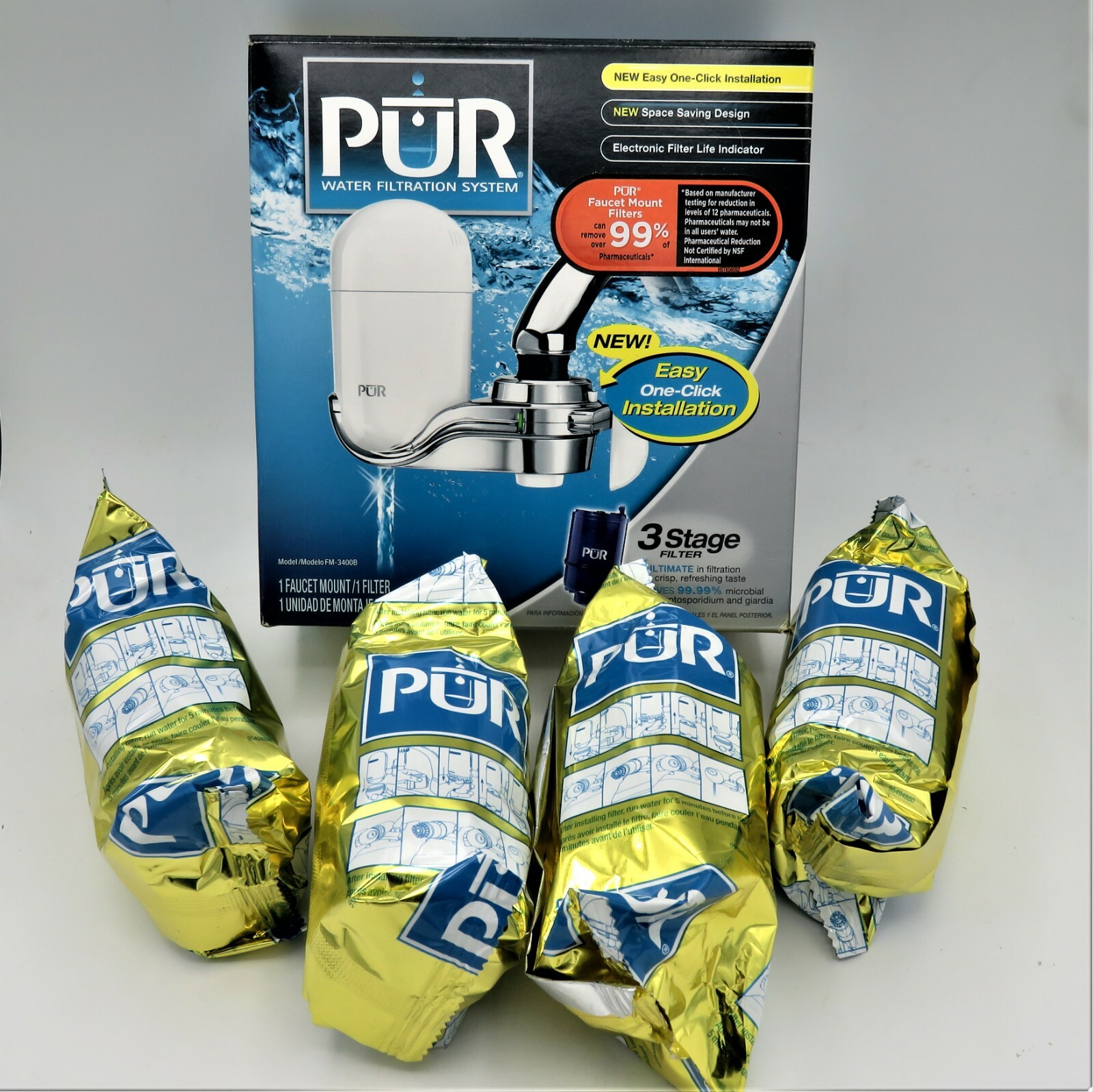 PUR Water Filtration System FM-3400B & 5 Gold 95494880 Replacement Filters NEW!