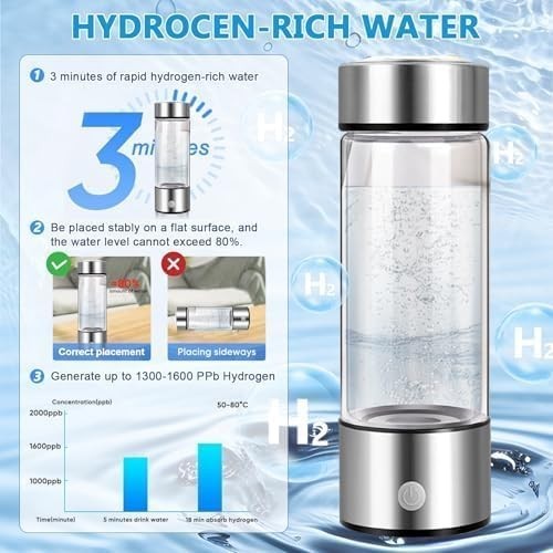 2026 Upgraded Hydrogen Water Bottle, 2400 Hydrogen Water Bottle Generator, Hydro