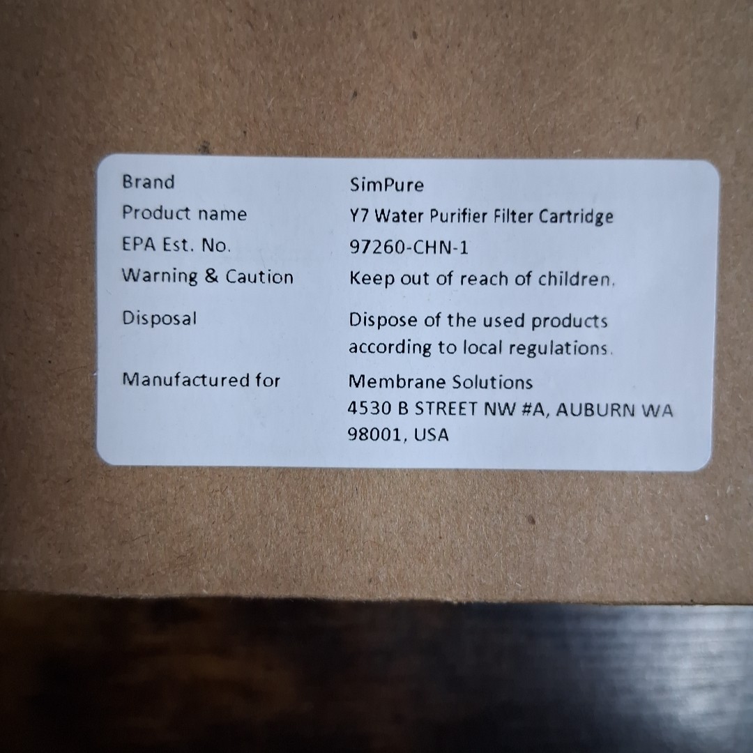 SimPure Y7P/Y7P Series RO Filter Replacement Cartridge New In Box.