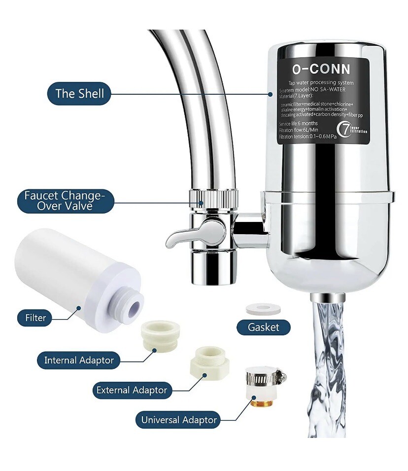 O-CONN Faucet Water Filter, Food Grade ABS Material Water Filter System, Mainly
