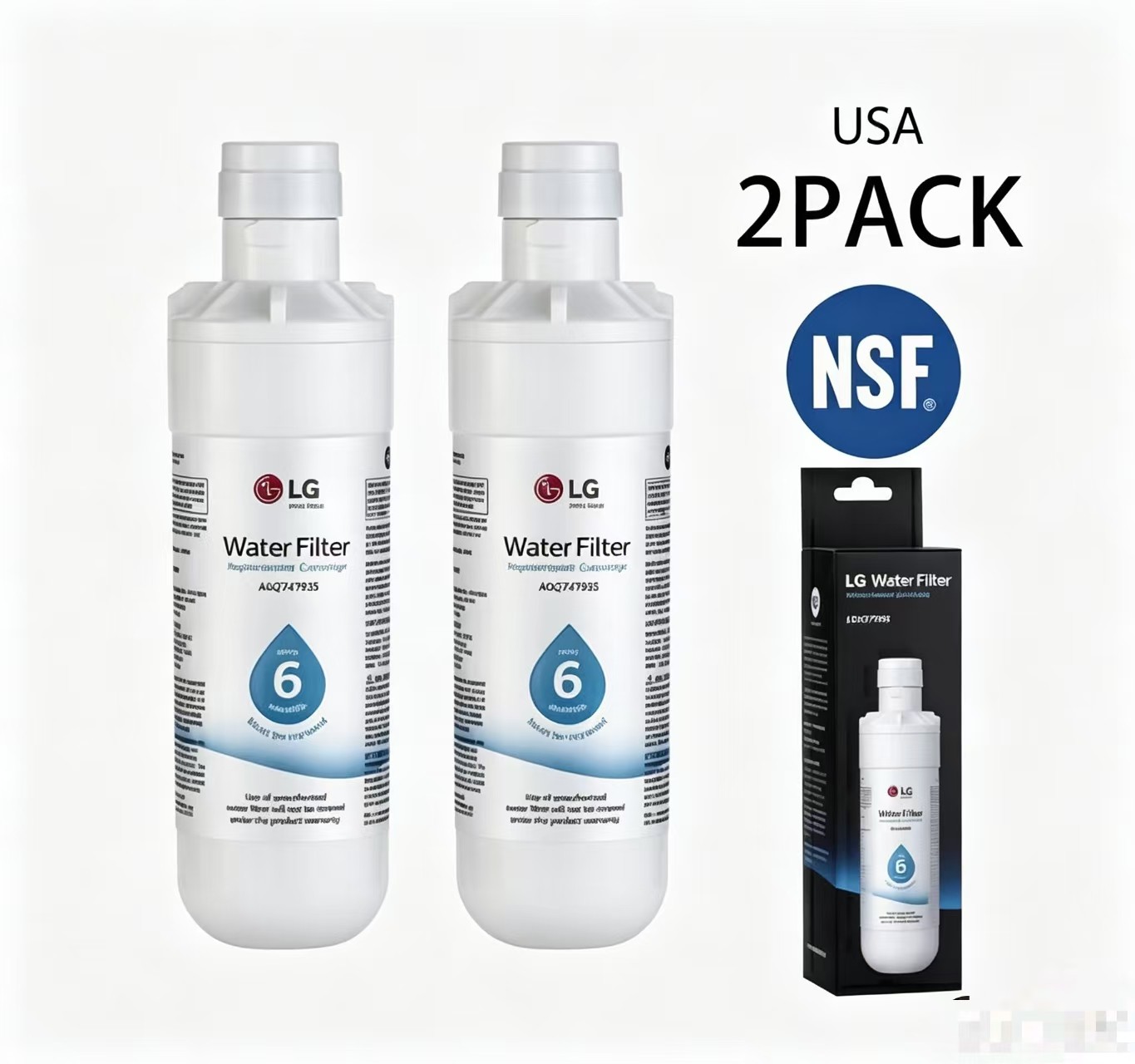 2 Pack LG LT1000P Refresh Refrigerator Ice Water Filter ADQ747935 GF-D706BSL NEW