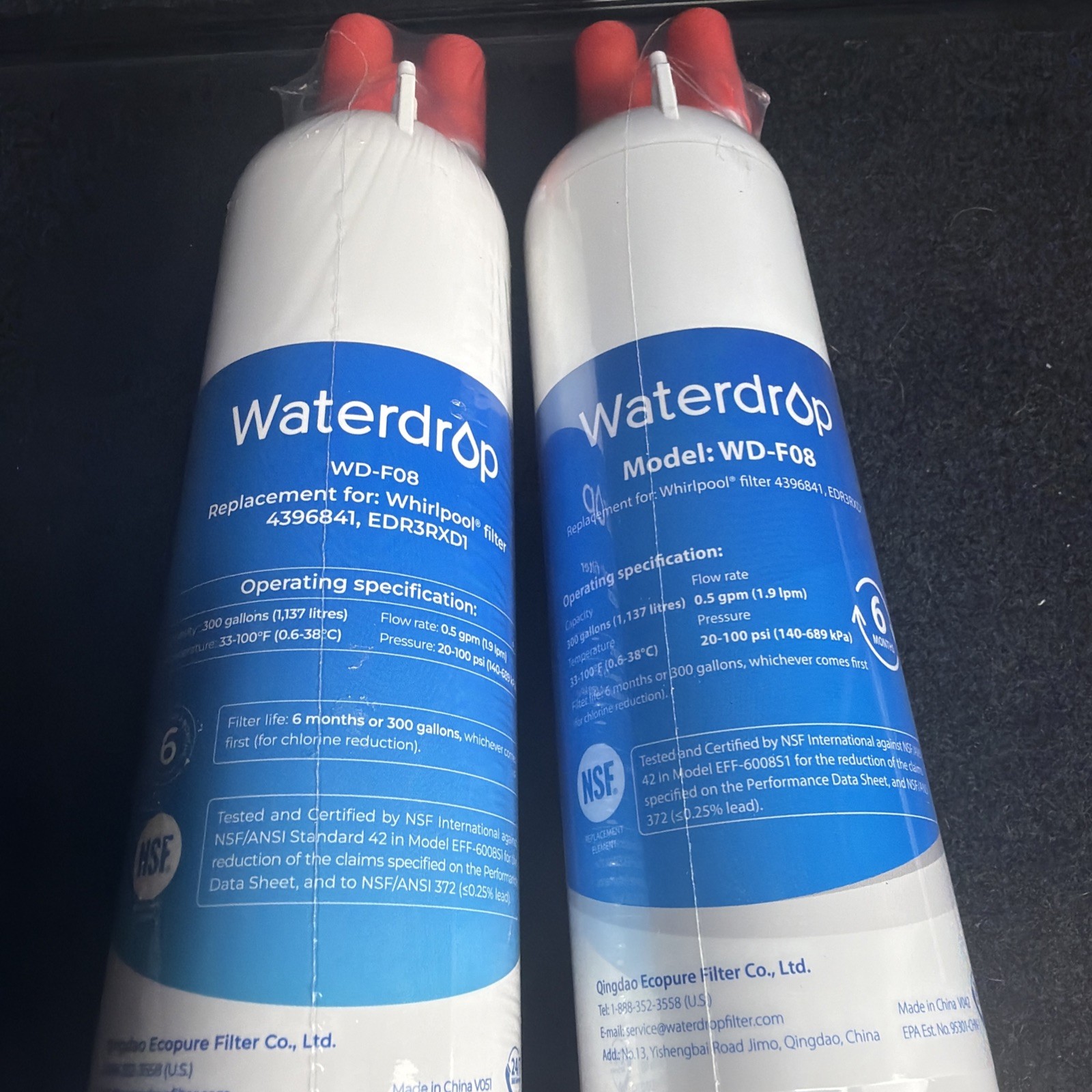 NIP Waterdrop WD-F08 Water Filter (2 PACK) NEW H