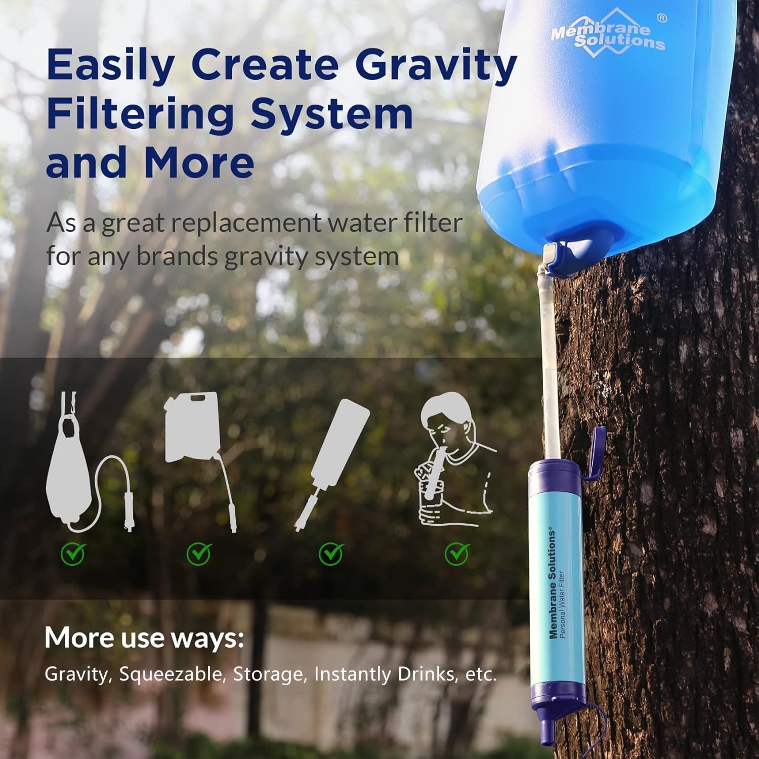 Gravity Fed Water Filtration System,with Filter Straw,2Pk Survival Water Pouches