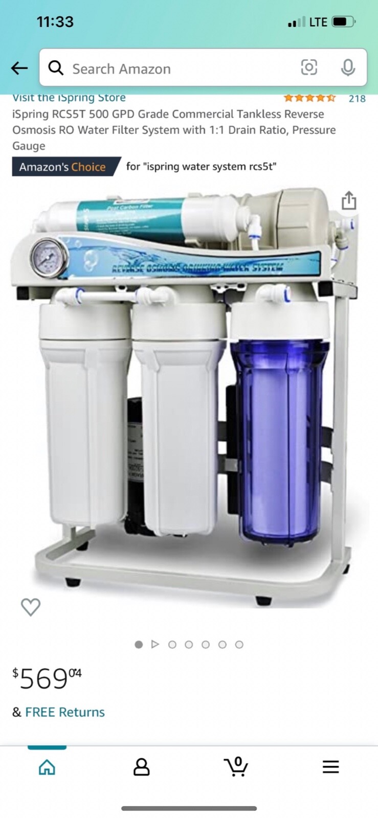 iSpring RCS5T 500 GPD Grade Commercial Tankless Reverse Osmosis RO Water Filter