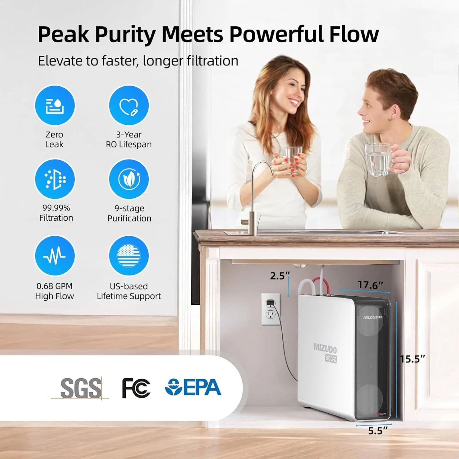 Used Tankless Reverse Osmosis RO Water Filter System,800GPD,9-Stage w/2 Filters