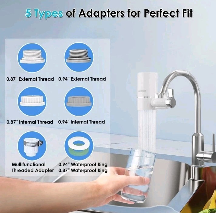 Vortopt White Faucet Tap Water Purifier Filter for Kitchen Sink – 400 Gallons