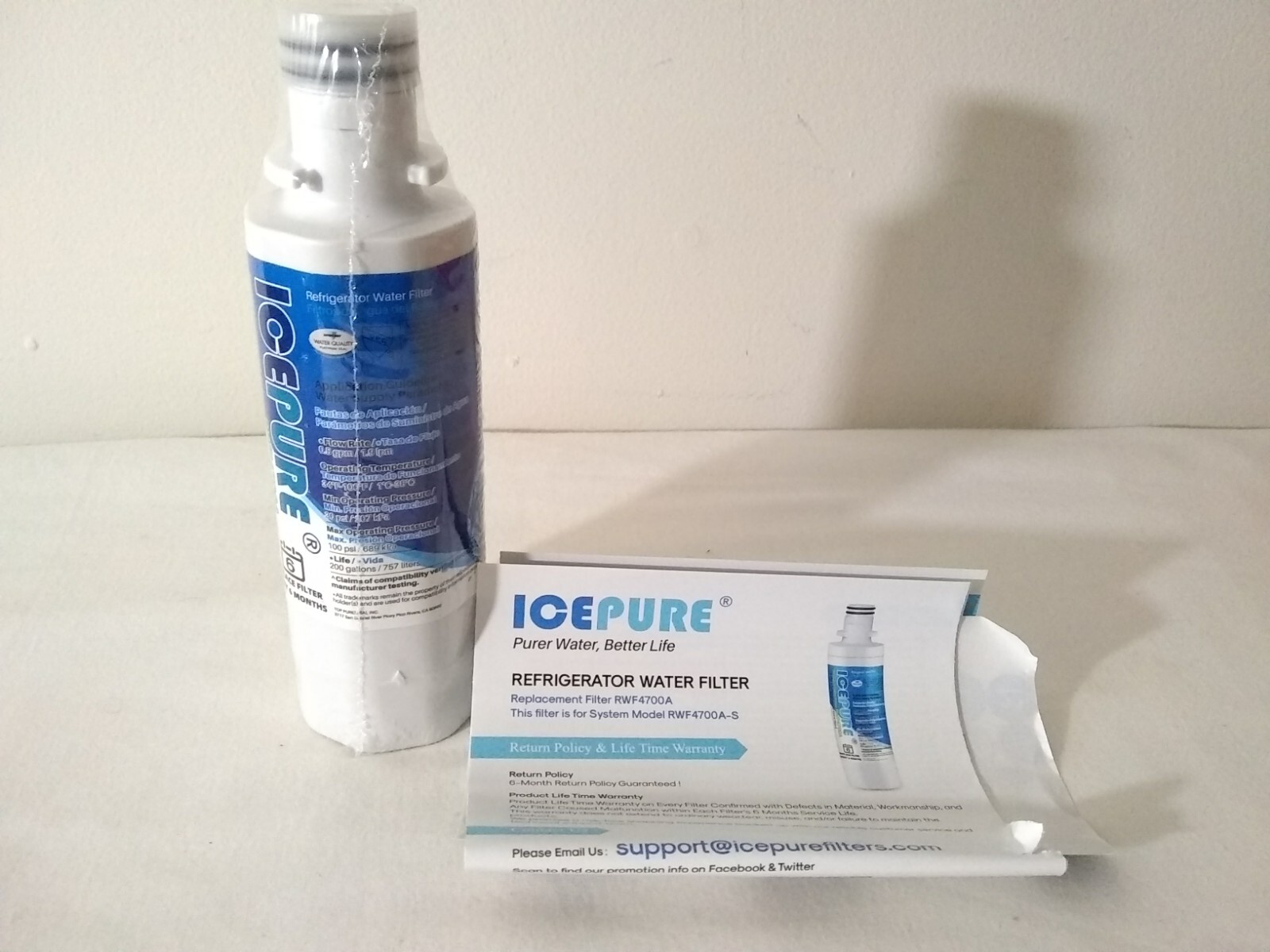 Ice Pure Refrigerator Water Filter Replacement Filter #RWF4700A New