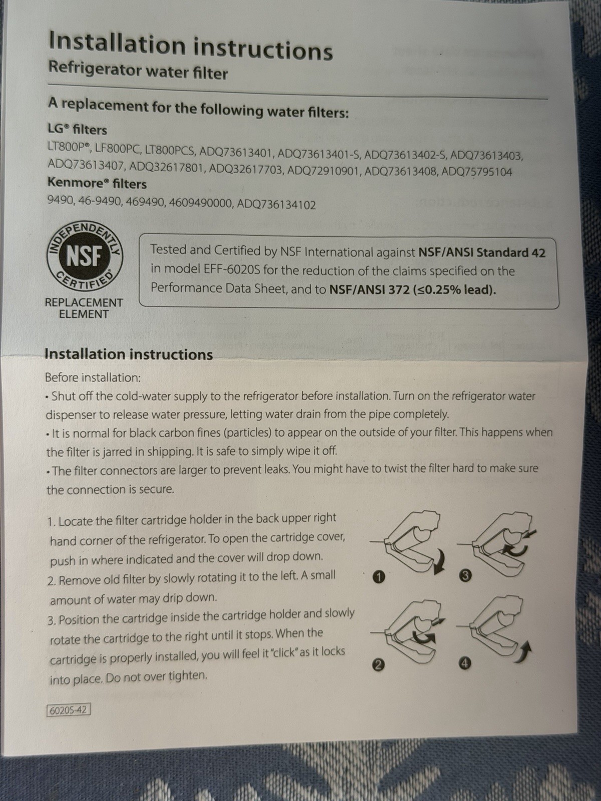ADQ73613401 Refrigerator Water Filter, Replacement for LG® LT800P®, ADQ736134…