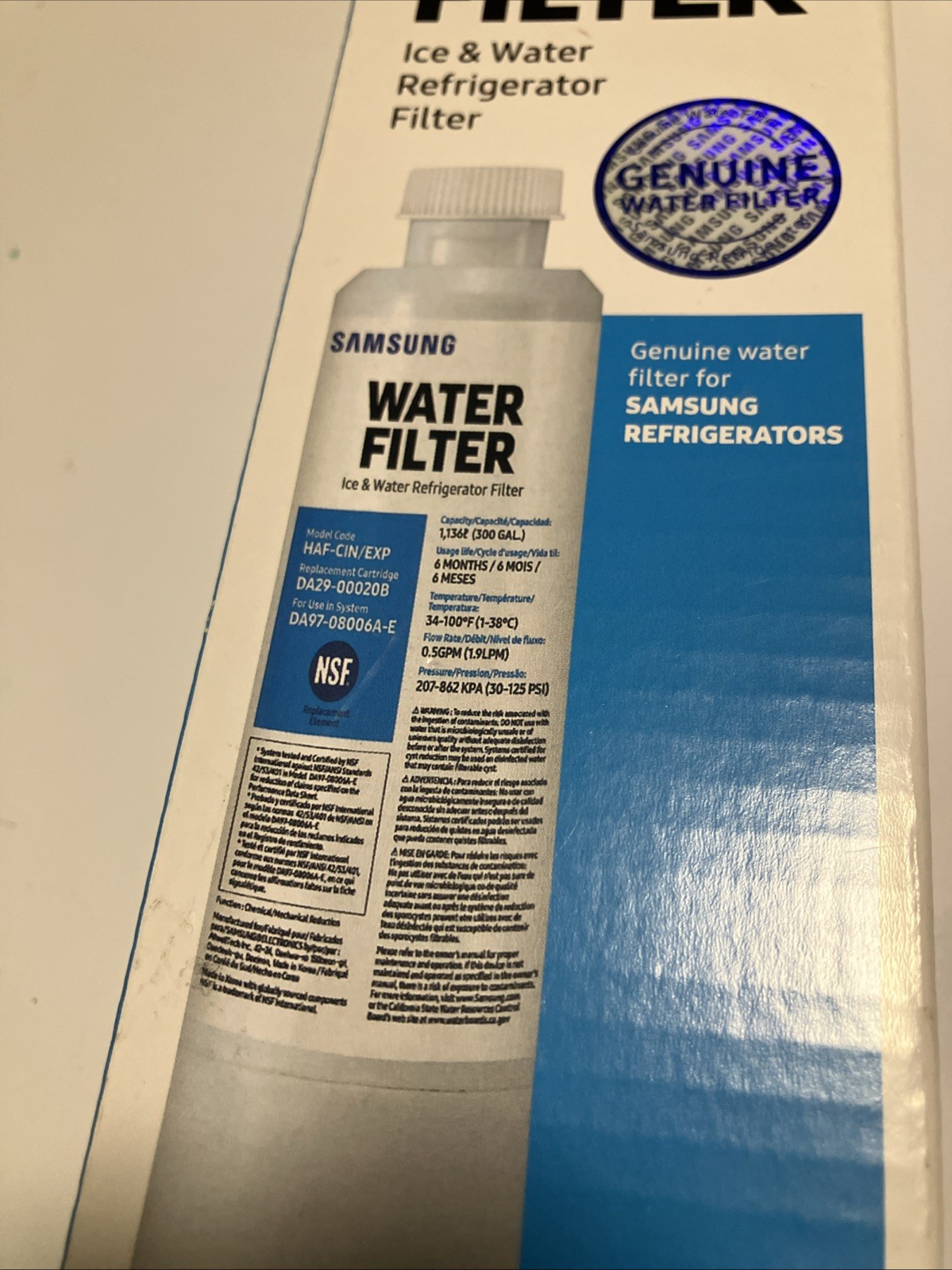 SAMSUNG HAF-CIN/EXP Water/Ice Filter for Refrigerator DA29-00020B DA97-08006A-E
