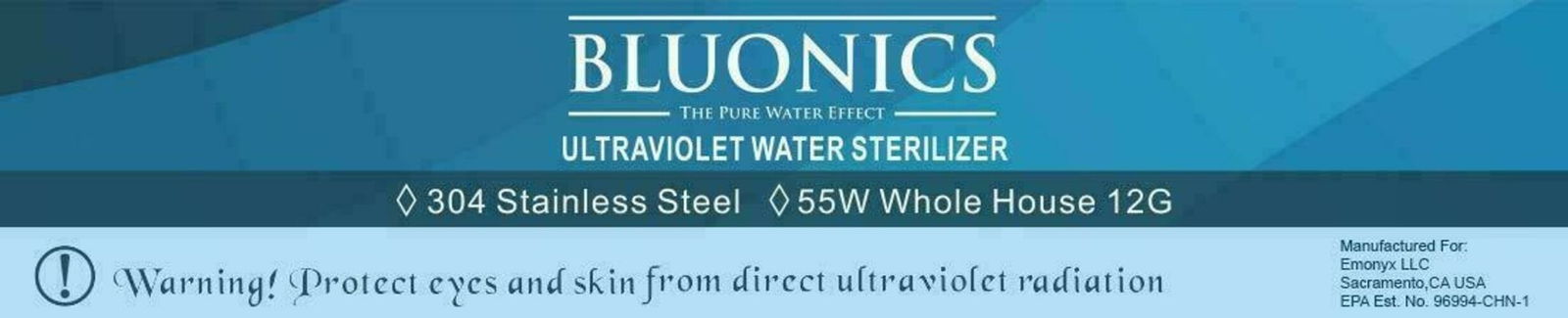 55W UV Whole House Water Filter System 12GPM Stainless Steel 3/4″ NPT BLUONICS