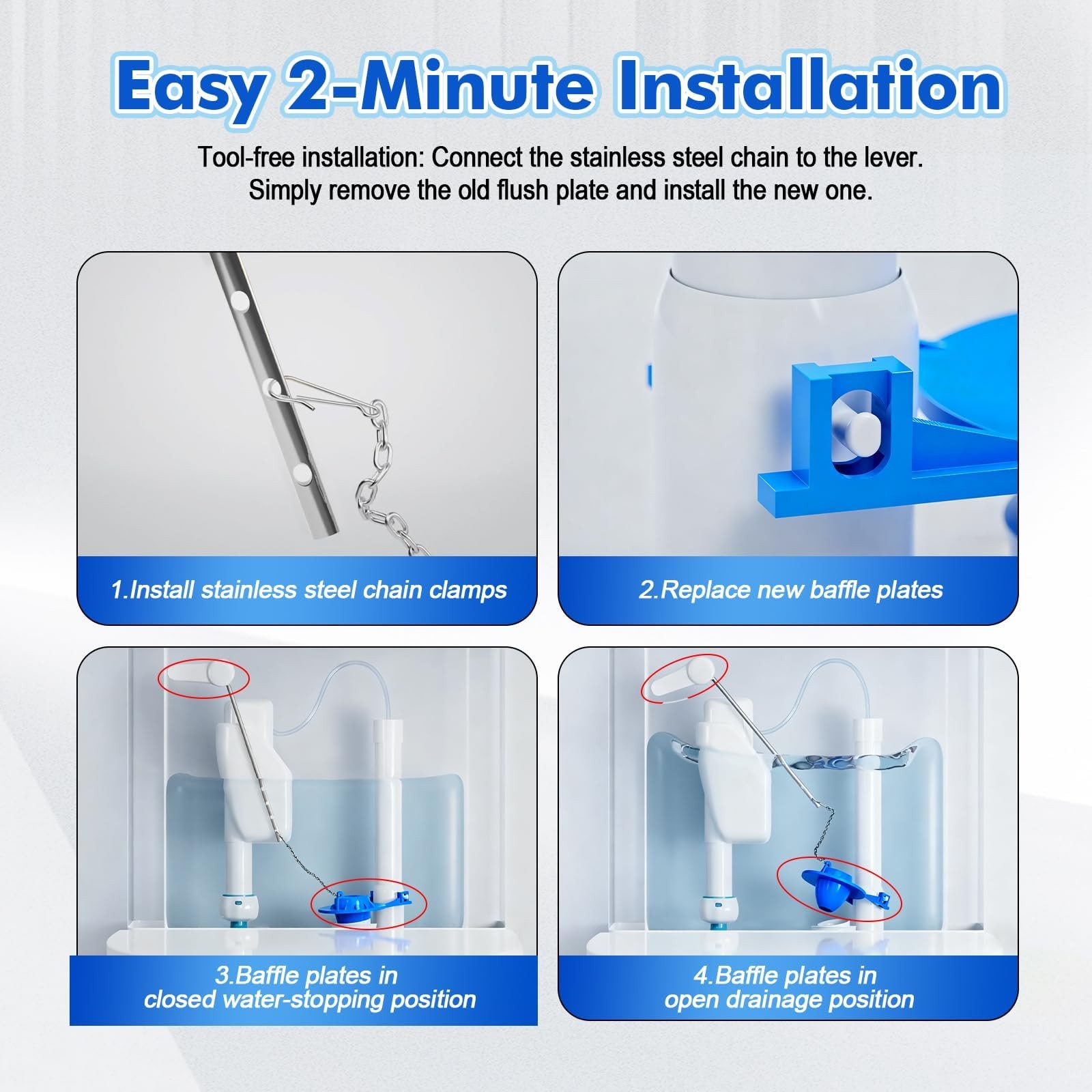 Toilet Flapper Replacement Kit – Universal 2 Inch Toilet Flapper with Stainle…