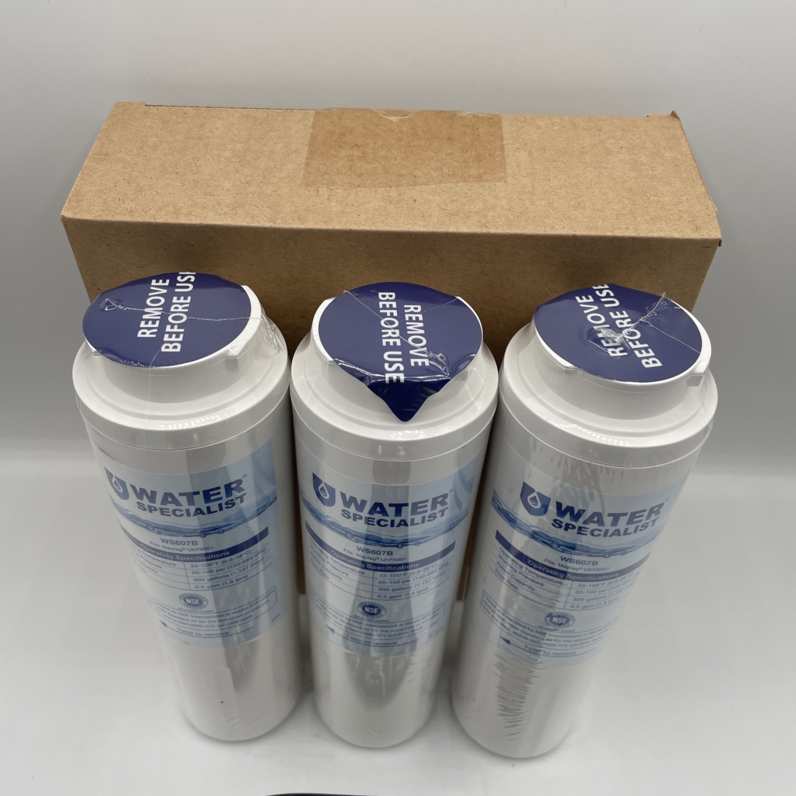 Water Specialist WS607B – 3 Pack Refrigerator Water Filter Fits Maytag UKF8001