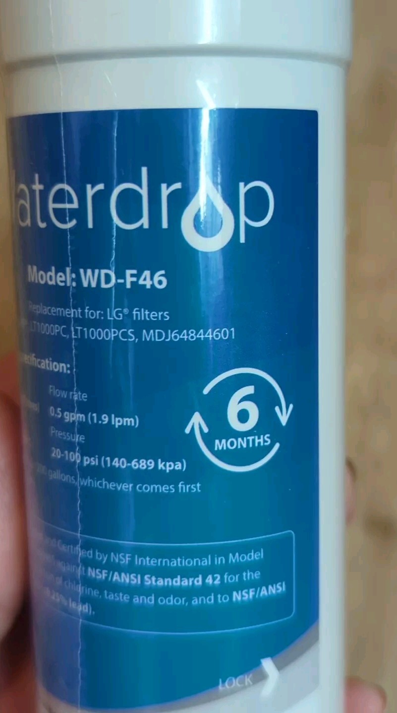 Waterdrop Model WD-F46 Refrigerator Water Filter Replacement New No Box Sealed