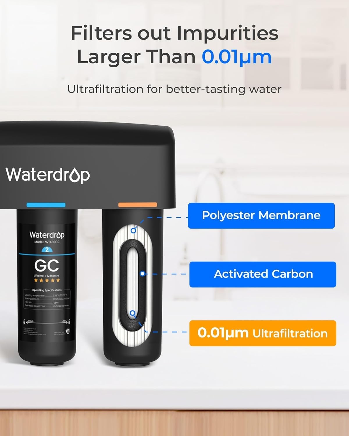 Waterdrop TSB-UF Ultra Filtration Under Sink Water Filter System, 9 Layer