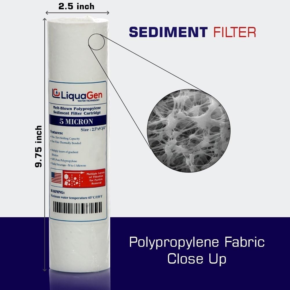 LiquaGen 5 Micron Sediment Filter 10″ PP RO Cartridge 1 /3 /16 /25 /50 Pack