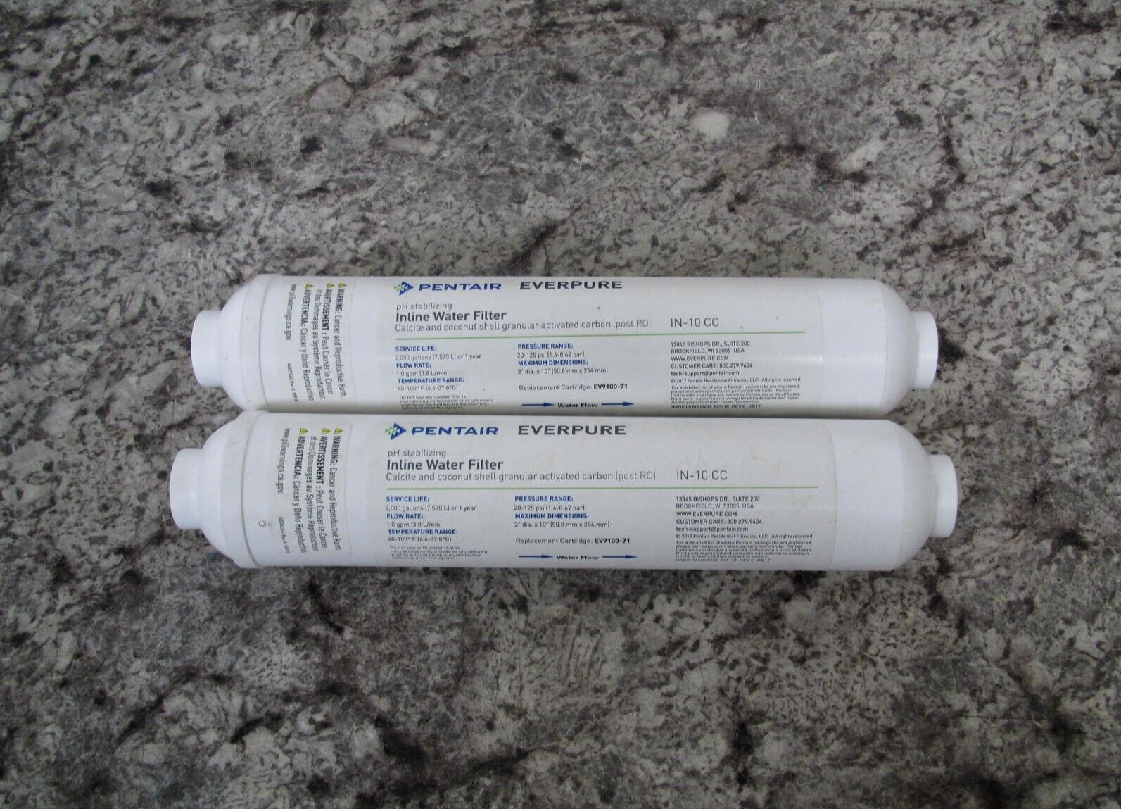 2 x New Pentair Everpure IN-10 CC 10″ Inline Calcite / Carbon Water Filter Lot